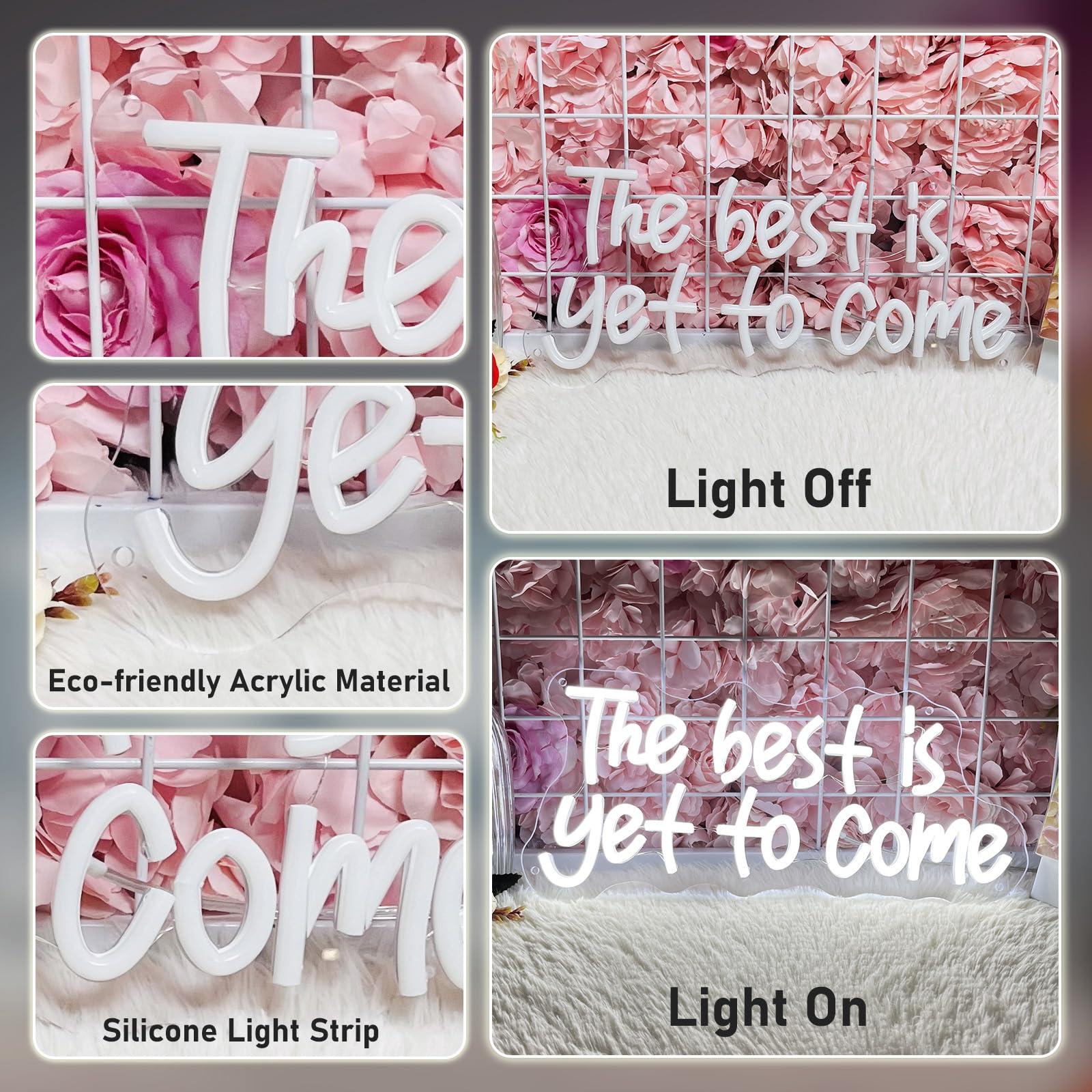 Brochao LED Neon Sign - "The Best Is Yet To Come" - USB Powered, Adjustable Brightness - Ideal for Office, Bedroom, Bar, Wedding - Color: TBIYTC