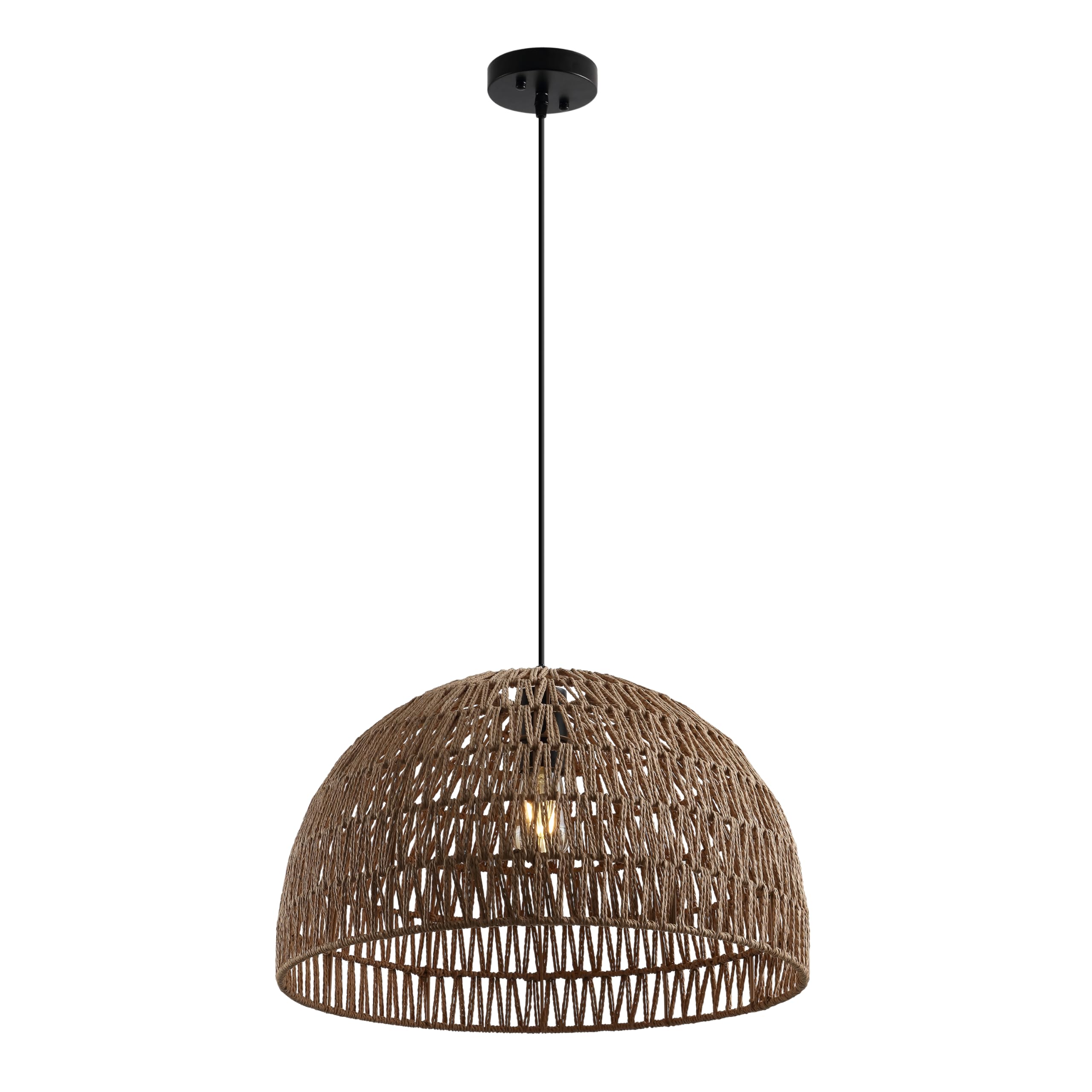 JONATHAN Y 20 Brown Modern Bohemian Woven Rope LED Pendant Light Fixture, Adjustable Dome Ceiling Lamp for Kitchen Island, Rope 