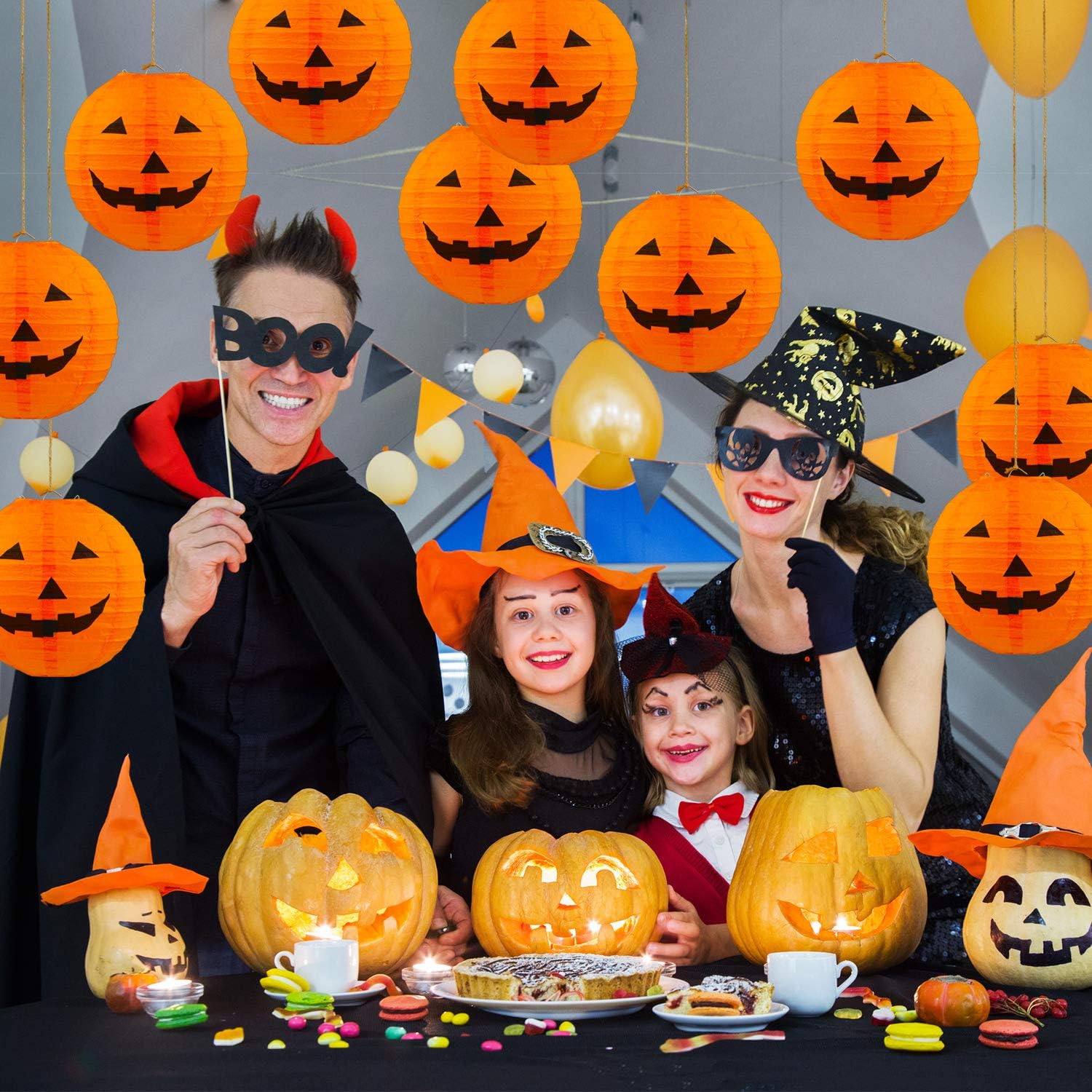 Gejoy 12pc Halloween Jack O Lantern 8inch Halloween Decorations Plastic Pumpkins Pumpkin Hanging Paper Lantern Halloween Indoor