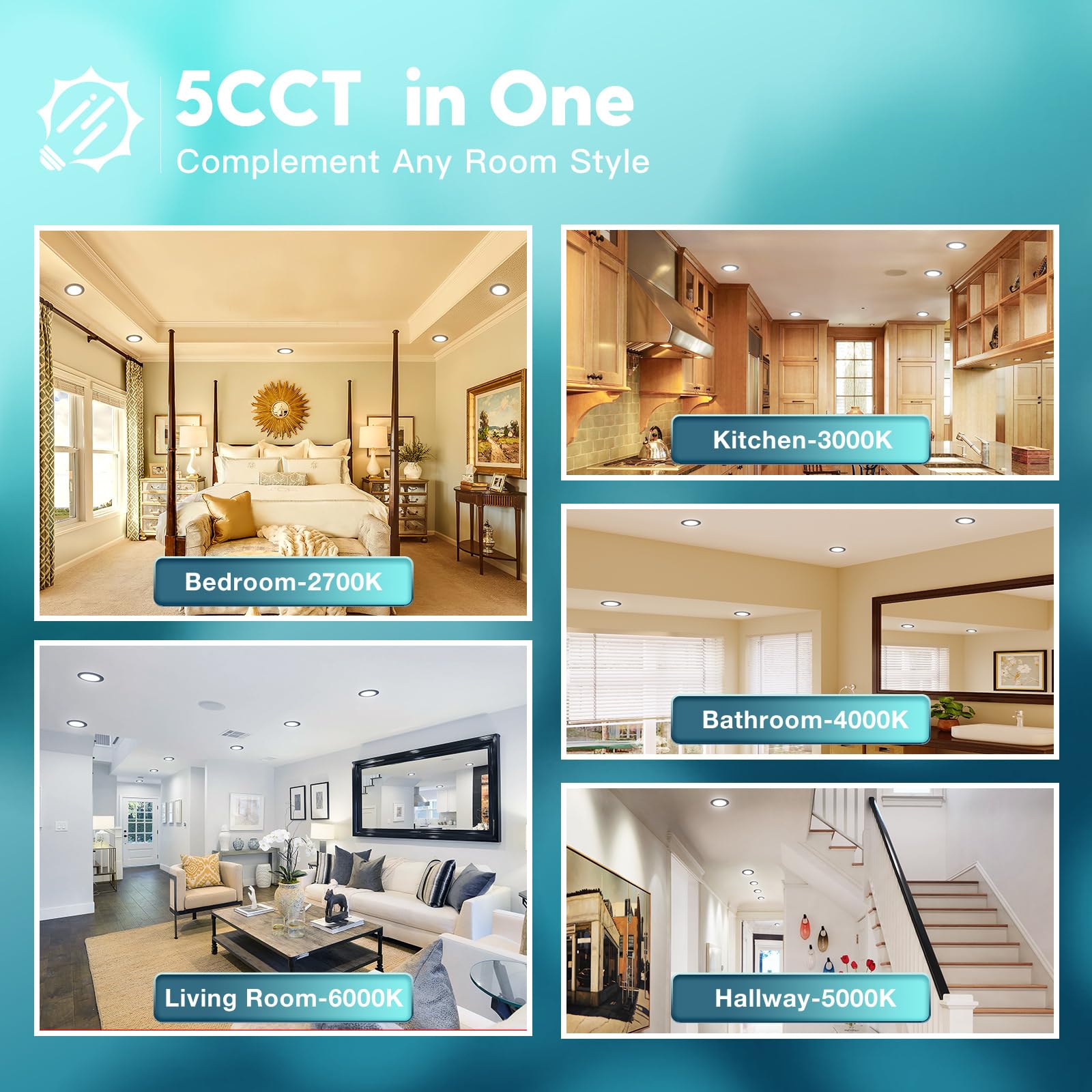 Freelicht 6 Pack 4 Inch Retrofit Led Recessed Lighting  Selectable 2700K/3000K/4000K/5000K/6000K  Dimmable Flat Led Can Lights  7W=60W  700Lm  Ic & Damp Rated  Etl & Fcc  Black