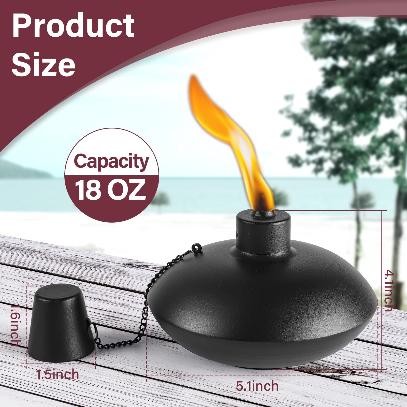 Zszmfh 6 Pack Metal Table Top Torches,18 Oz Citronella Torches For Outside, Refillable Citronella Flame Light Torch With Wicks And Covers, Landscape Lanterns Torches For Party, Garden Decor,Diy