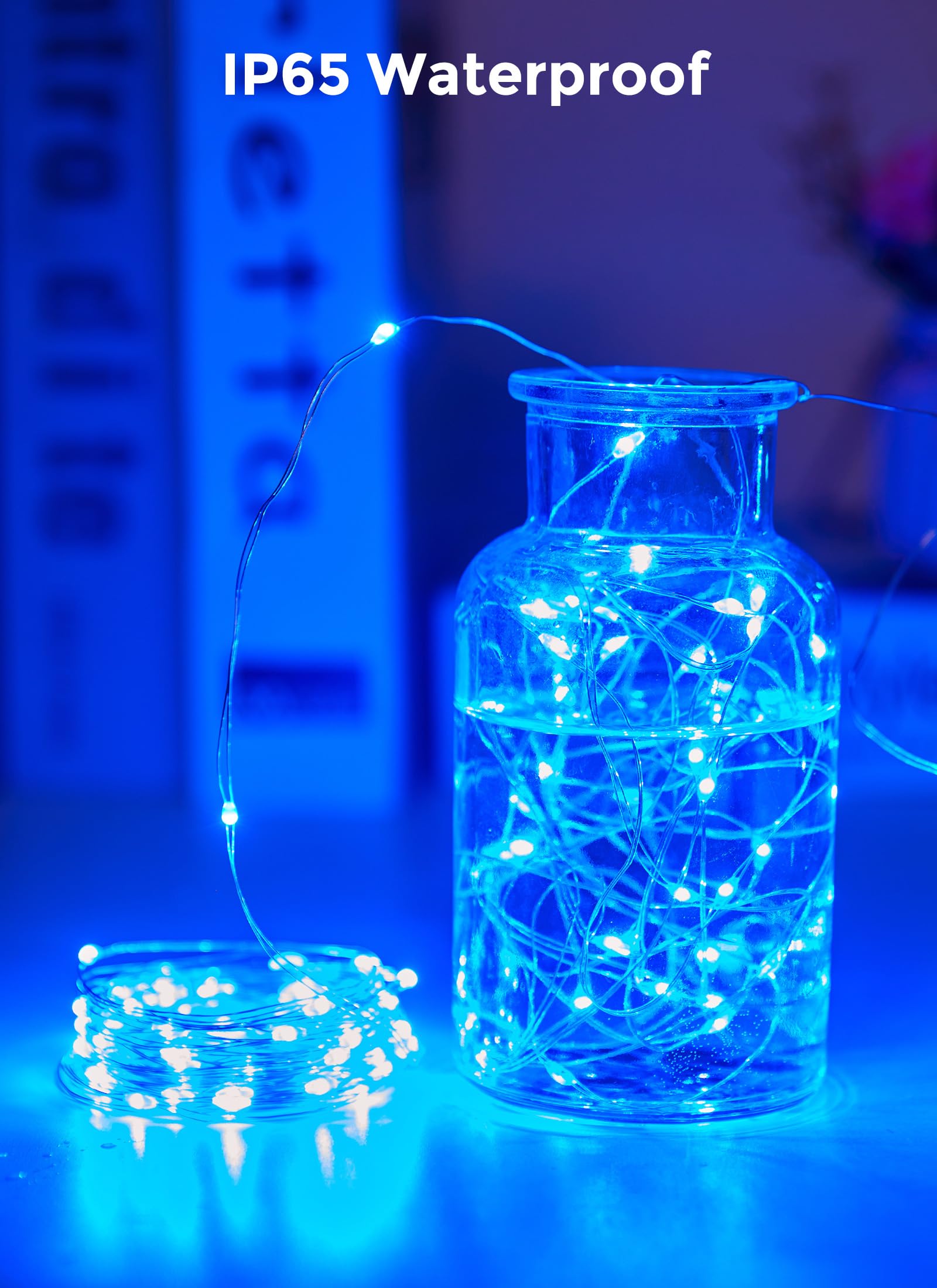 Minetom Solar String Lights For Outside, 33Ft 100 Led Outdoor Solar Fairy Lights, 8 Modes Balcony Lights For Tree Patio Christmas Party Wedding Decor (Blue)