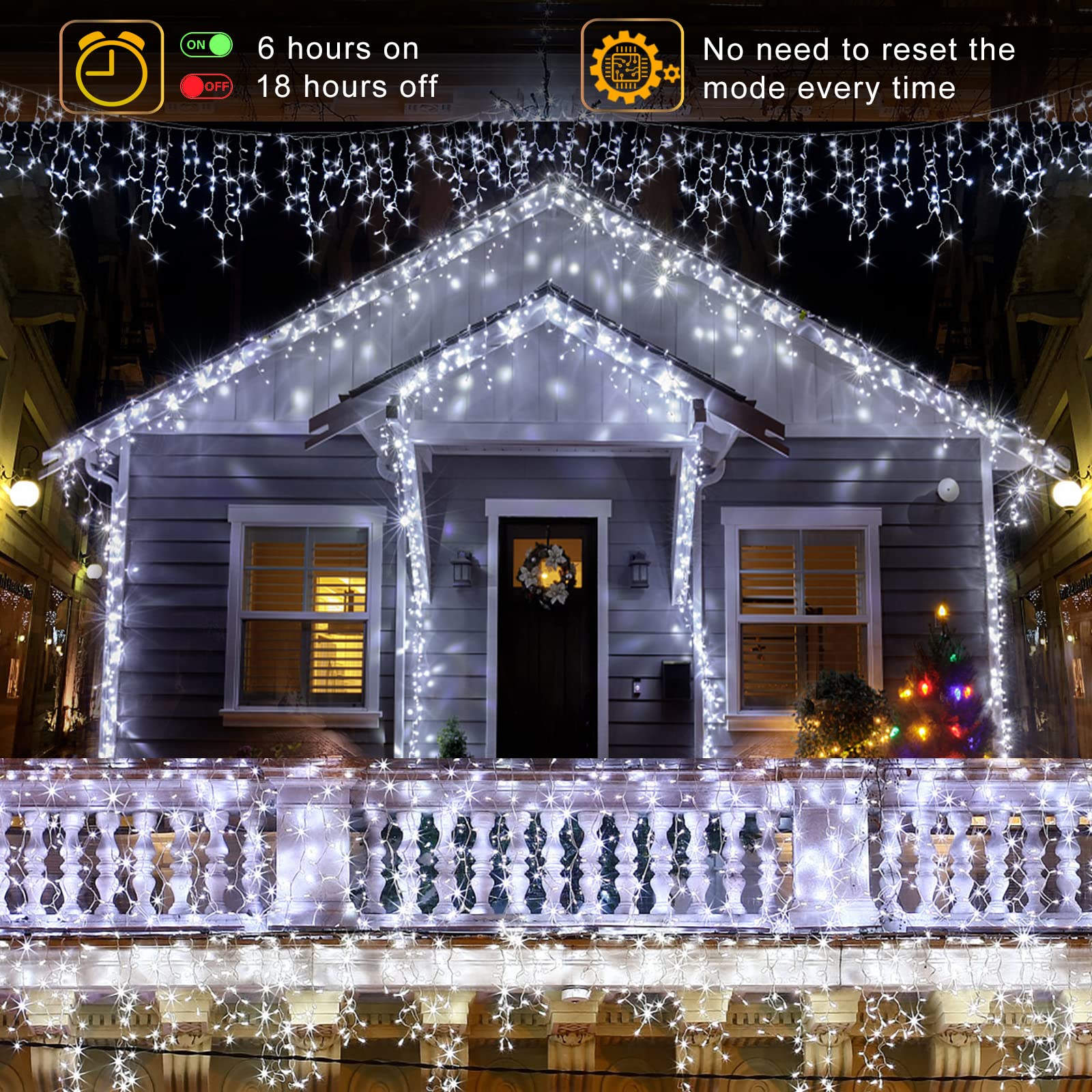 Icicle Lights For Outside, 66Ft 640 Led Christmas Lights Outdoor With 8 Modes 120 Drops, Waterproof Plug In Curtain String Lights For Indoor House Bedroom Yard Roof Wedding Decorations, White