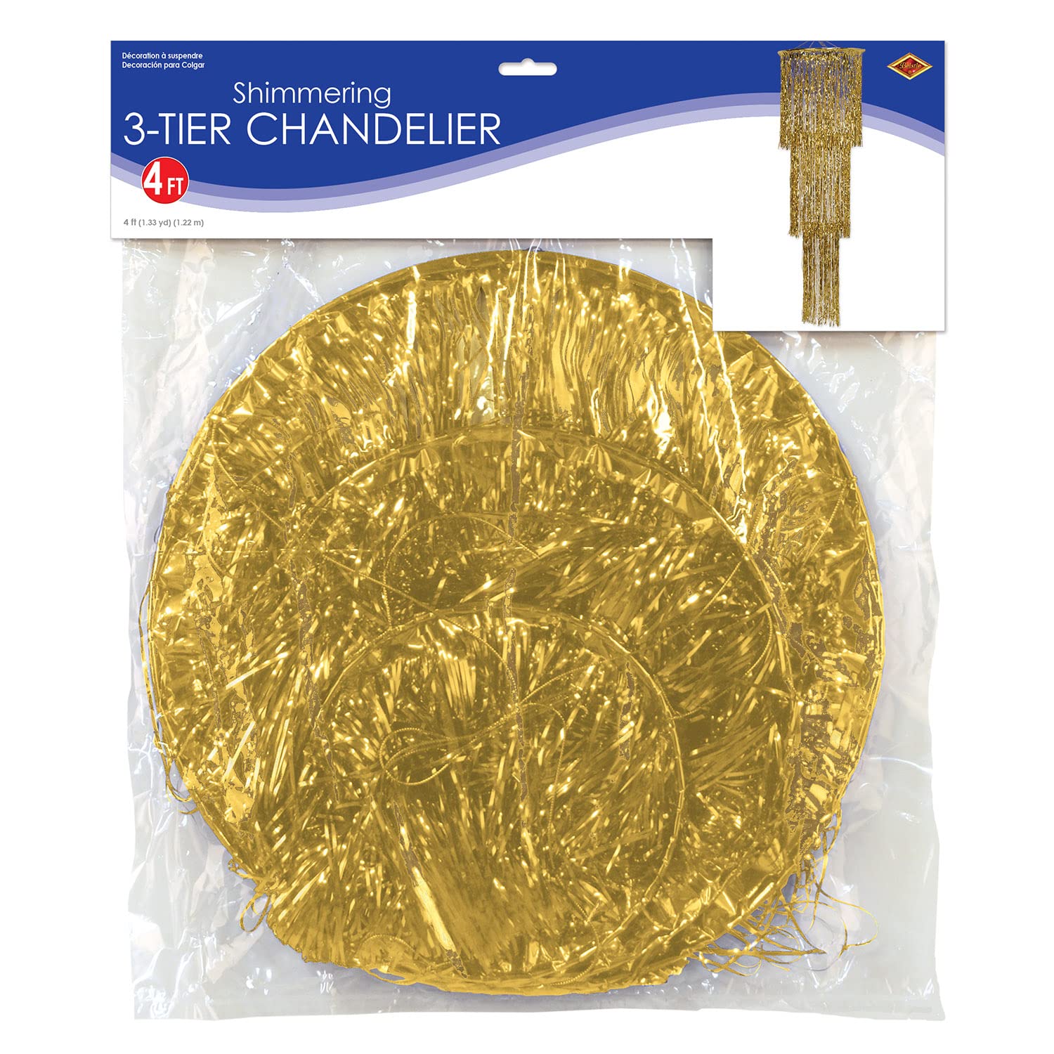 Beistle Gold 3-Tier Shimmering Chandelier, 4 Cardboard Decoration, Multicolor, Model 57510-GD