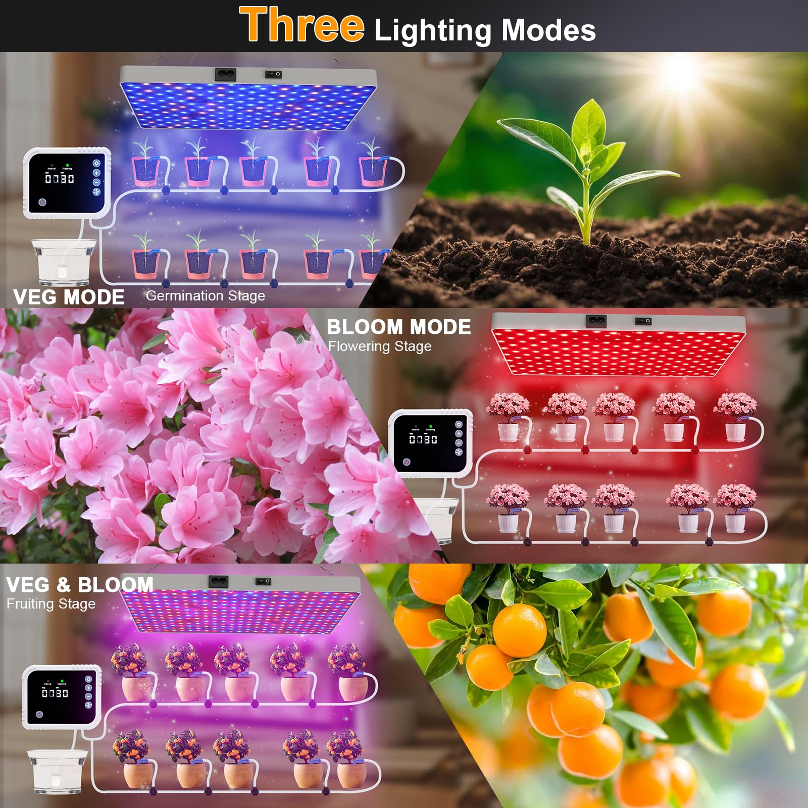 ZRYBOMY LED Grow Light with Automatic Watering System, Full Spectrum, Remote Control, Stepless Dimmable, White, Model G1