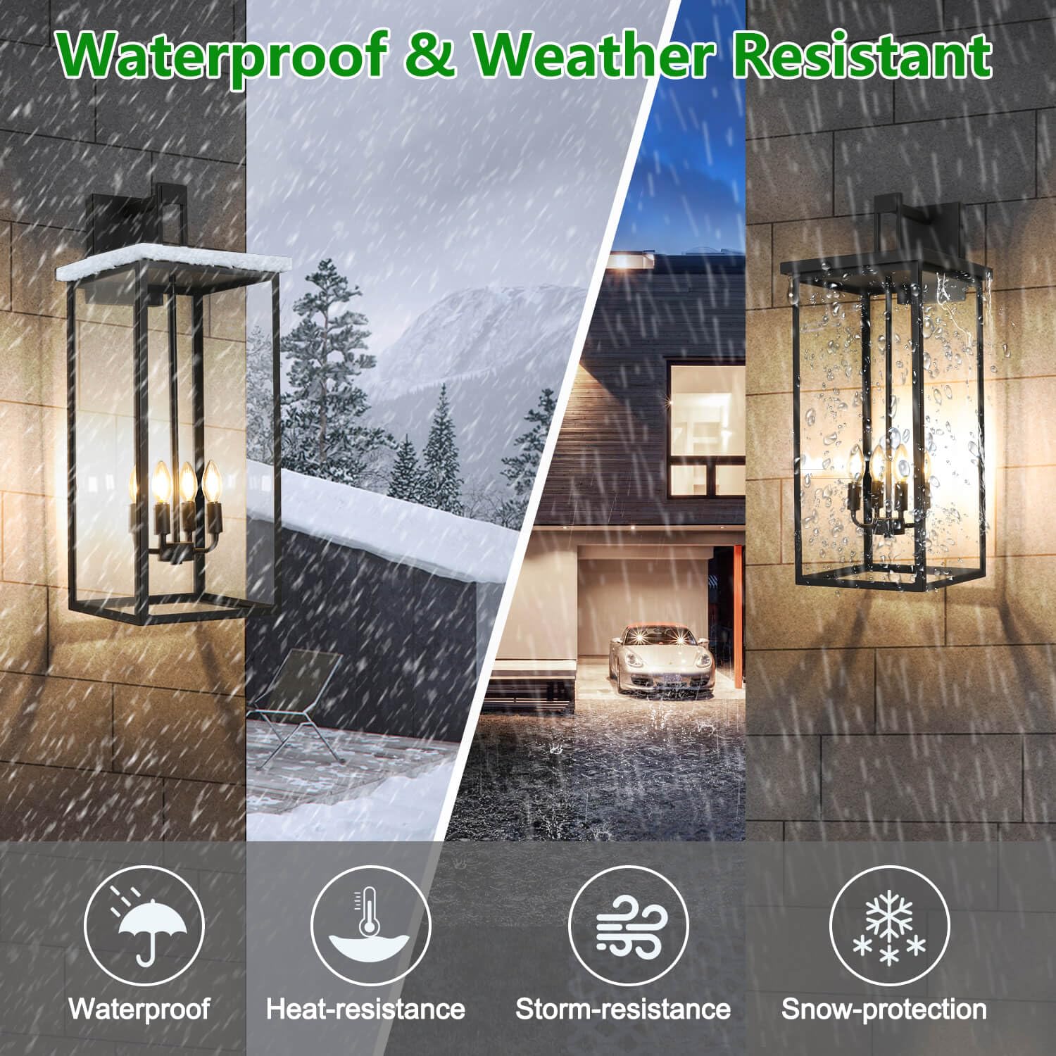 tewei Outdoor Wall Lantern - 26" Waterproof Matte Black Sconce with Clear Glass Shade, E12 Base, Modern Design for Porch/Garage (1 Pack)