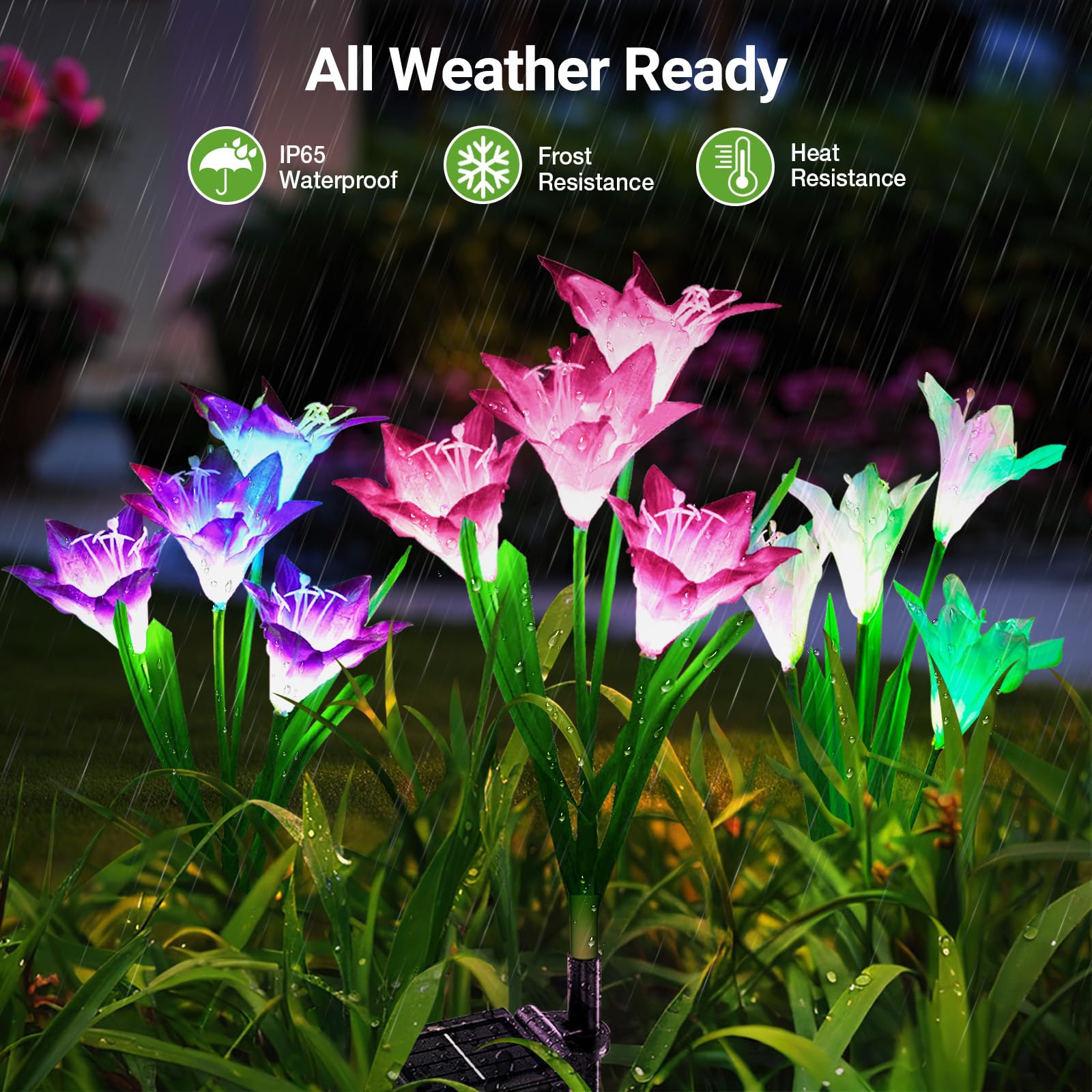 Wdtpro Solar Lights Outdoor Garden Decorative Flowers 6 Pack, Waterproof Solar Garden Lights With 24 Lily Flowers, Multi-Color C