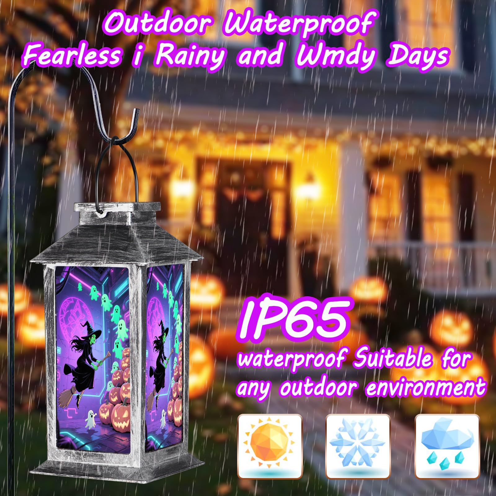 Halloween Decorations Outdoor Solar Lanterns Hanging Ghosts Solar Lantern Party Decorations Halloween Decor Gifts For Porches Yards Gardens Lawn(Witch And Ghost Pumpkin)