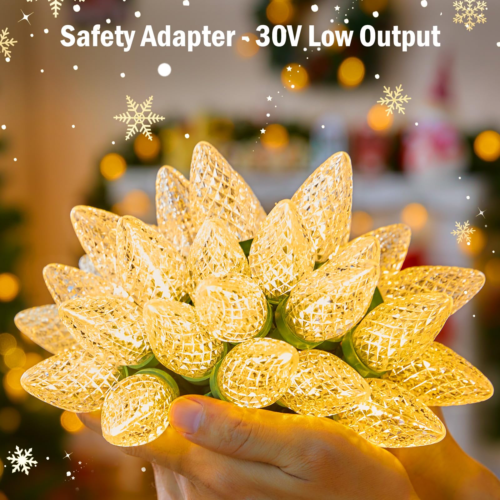 Brightown 2 Pack Warm White C9 Christmas Lights - Total 162 Ft 200 Led String Lights With Timer & 8 Modes, Waterproof Connectabl