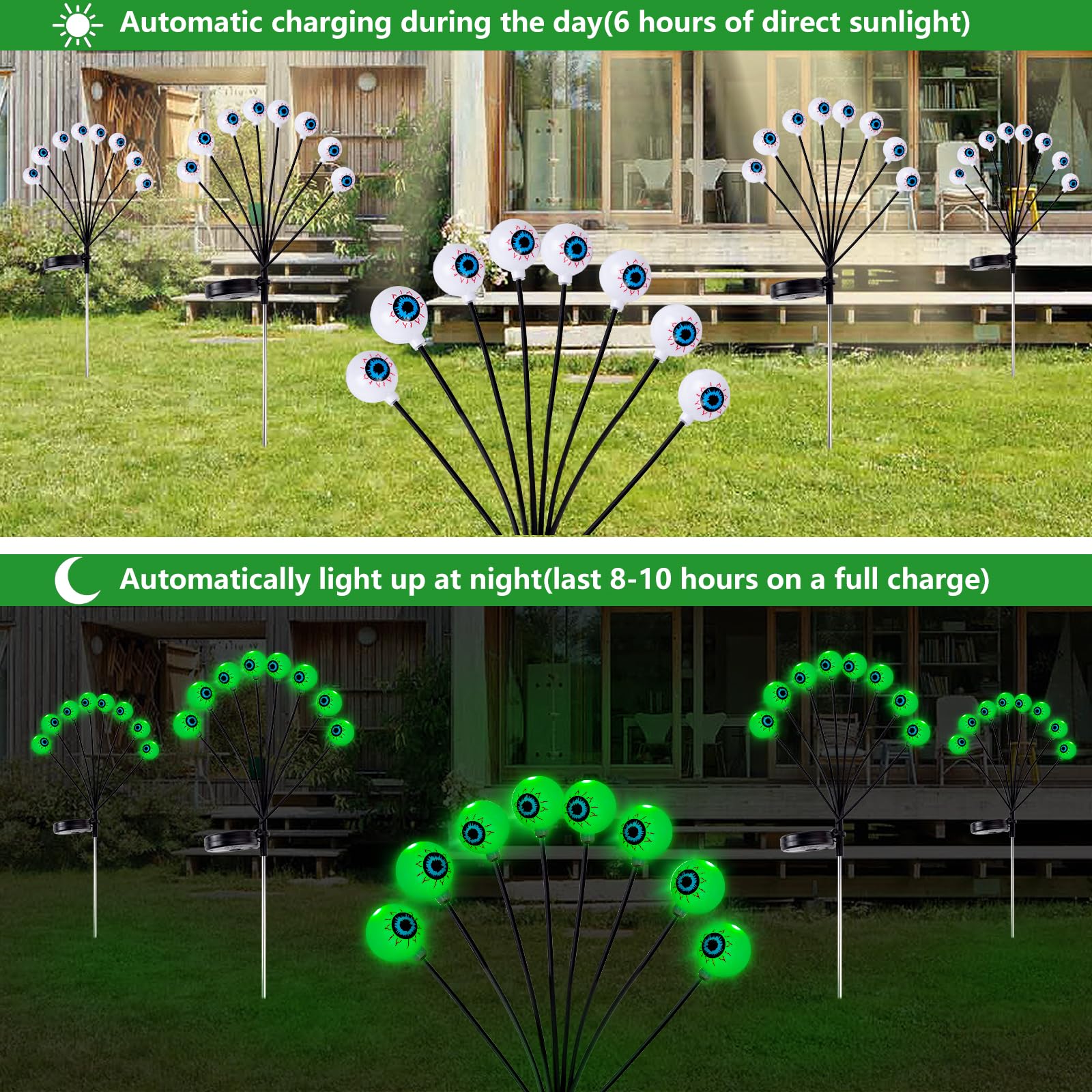 LCHUANG Solar Halloween Eyeball Pathway Lights - 32LED, Waterproof, Green, Model YQD-048, 4 Pack