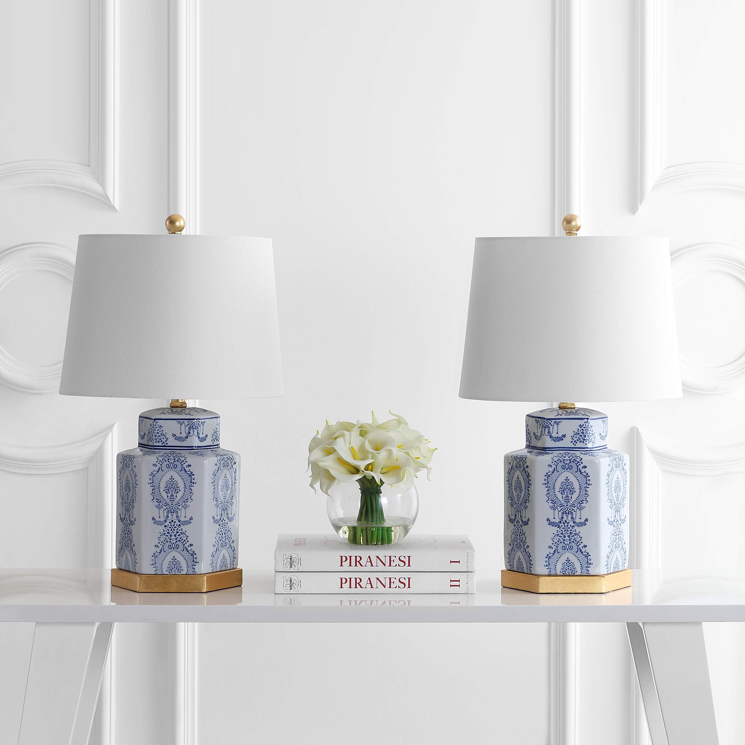 SAFAVIEH 23-Inch Bodin Table Lamp Set of 2, Blue/White, LED Bulbs Included, Ideal for Bedroom, Living Room, Home Office