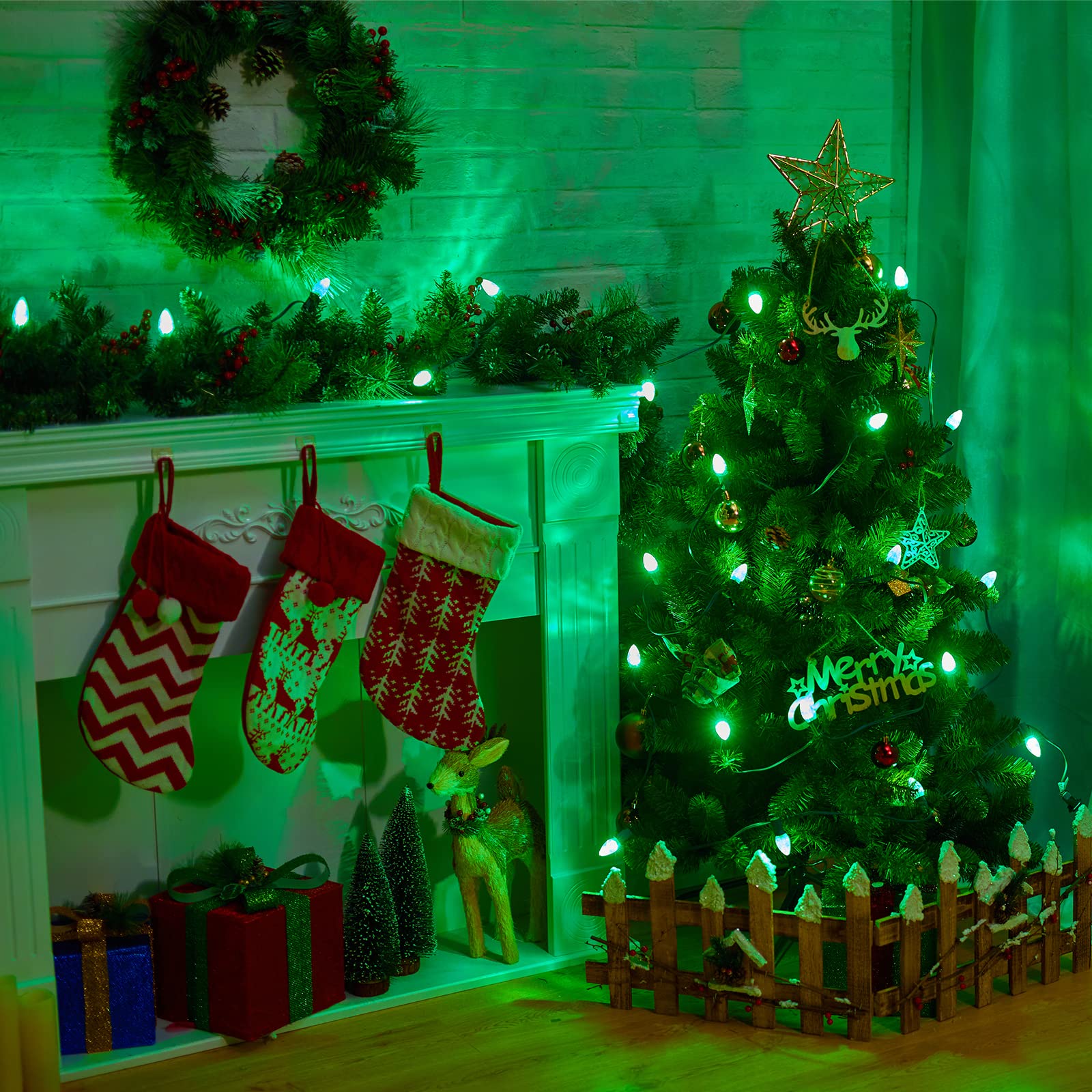 Brightown 50 Pack C9 Incandescent Bulb Green, C9 Christmas Replacement Light Bulb For Christmas String Light, E17 Intermediate Base, 7 Watt, Green