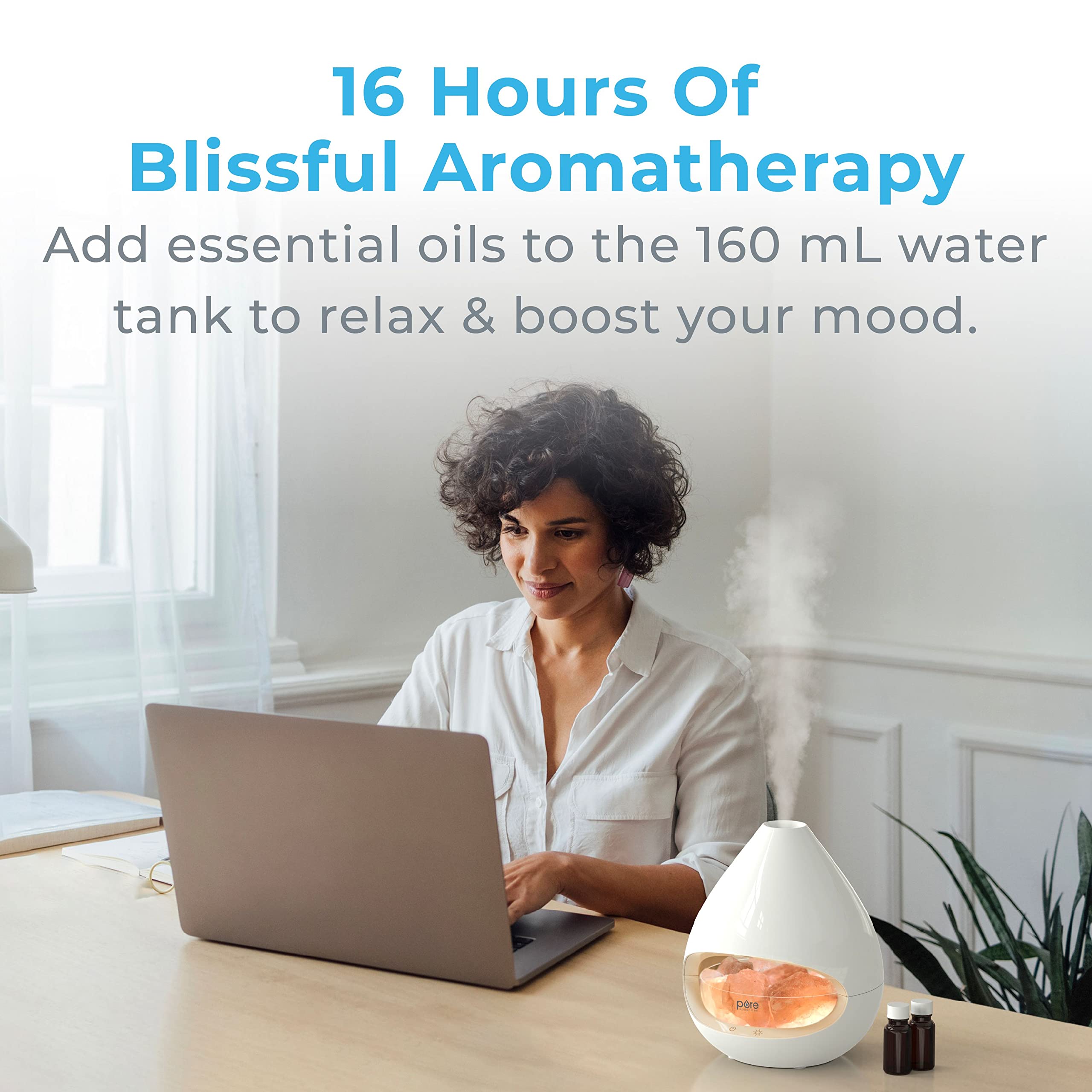 Pure Enrichment Pureglow Crystal - 2-In-1 Himalayan Salt Lamp & Ultrasonic Essential Oil Diffuser, Original Salt Therapy Lamp, 100% Pure Himalayan Salt, Ambient Glow, 160 Ml 16-Hour Tank (White)