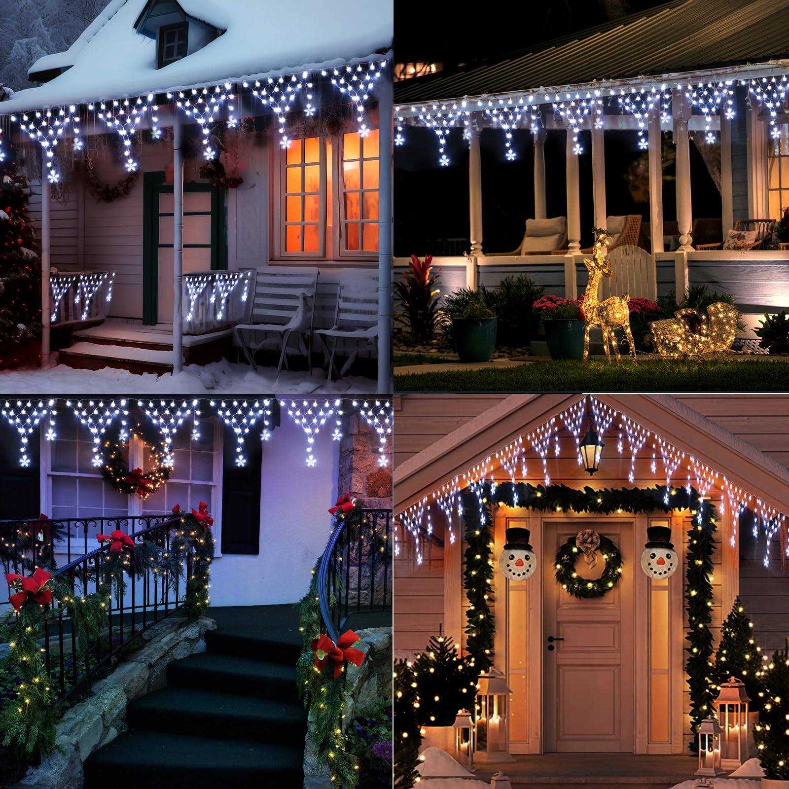 Funiao Christmas Lights Outdoor, 218 Leds Icicle Lights, 13.8Ft, Remote Controlled, White, Model Yls1000Wd01, 8 Modes For Eaves, Garden