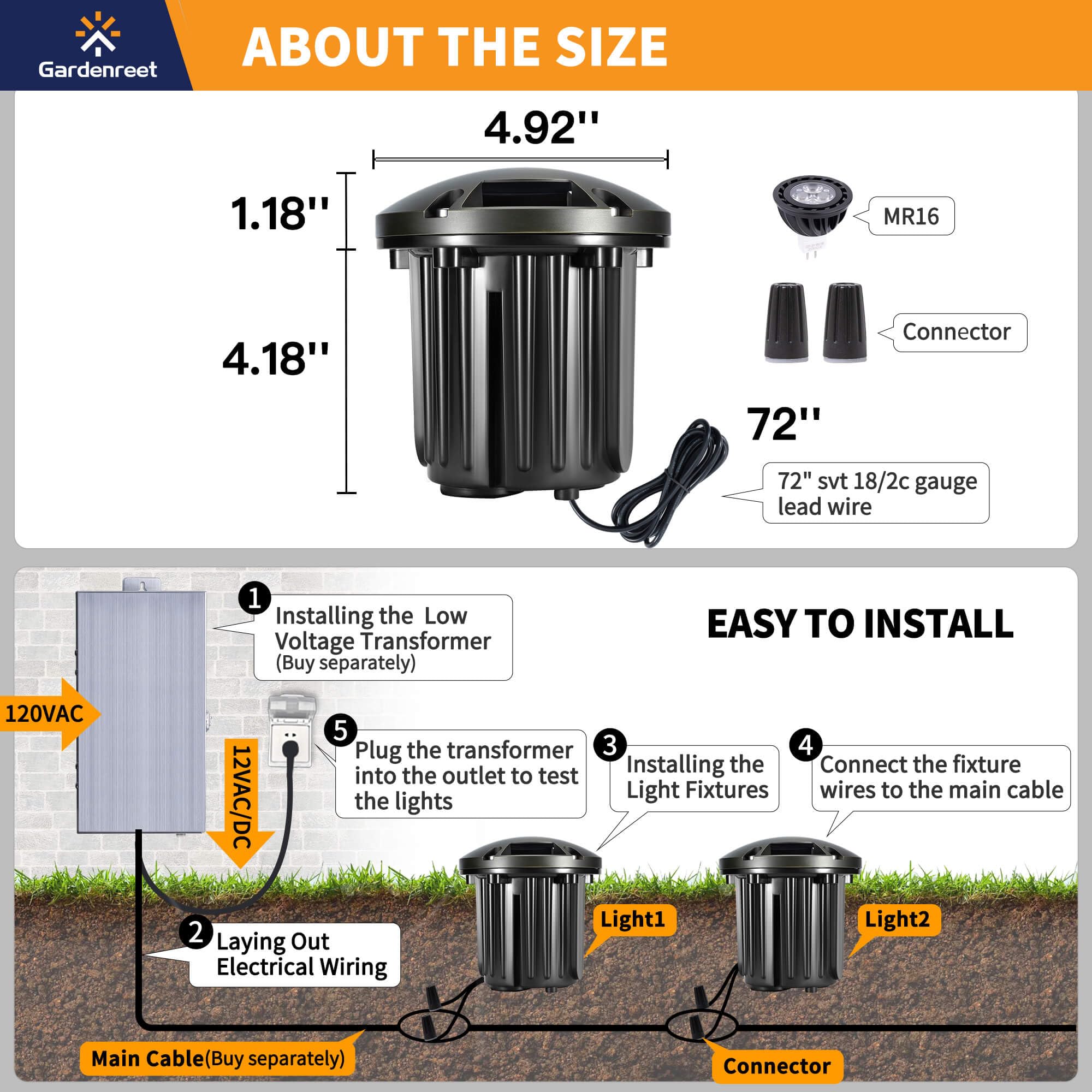 Gardenreet Landscape Brass Well Lights - Brass Ip65 Hardwired Electric In-Ground Lighting, 12V Low Voltage Fixture, Antique Bron