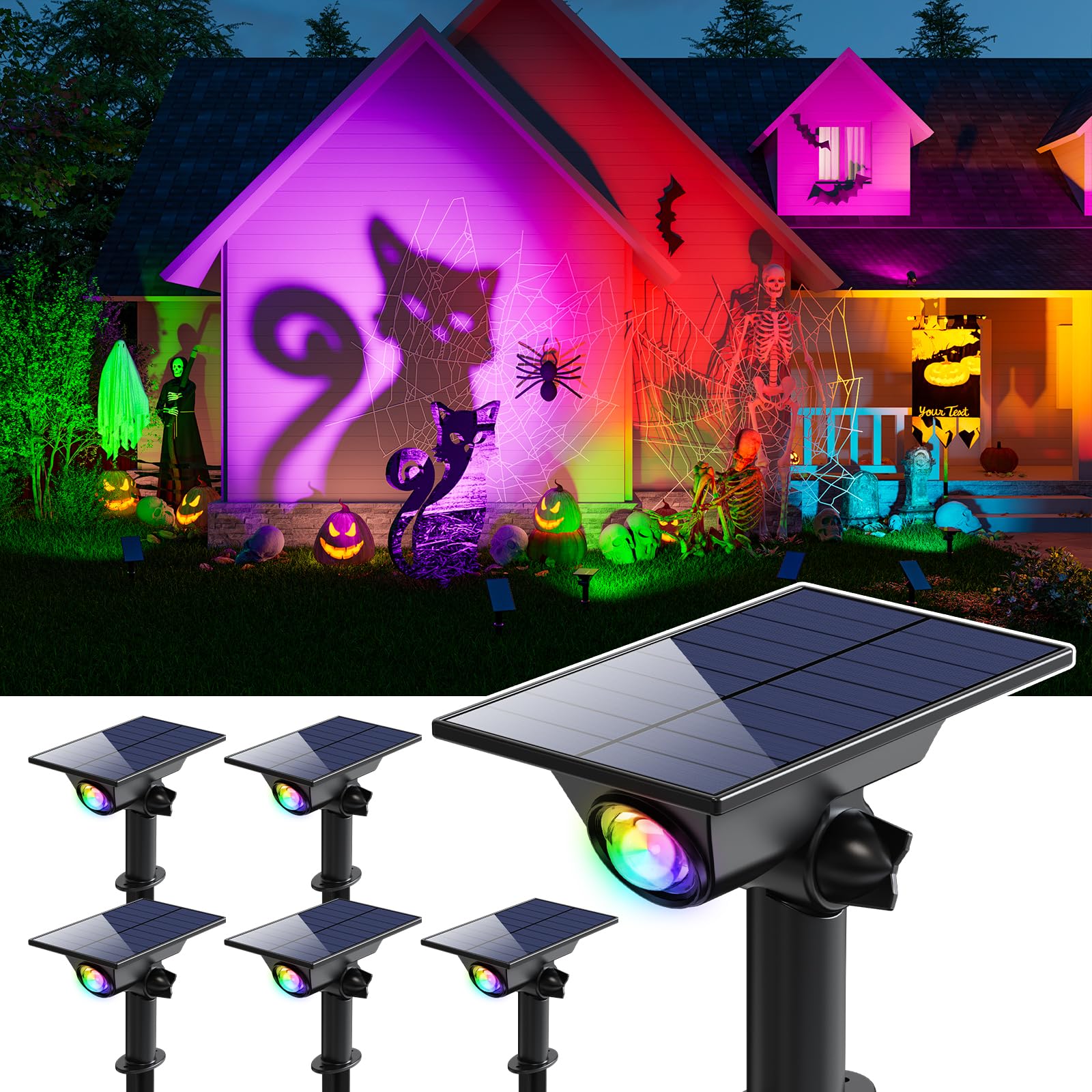 GVSHINE 6 Pack Solar Power Spot Lights LED Waterproof Dusk to Dawn Landscape Lighting, Warm White, Model GV0529