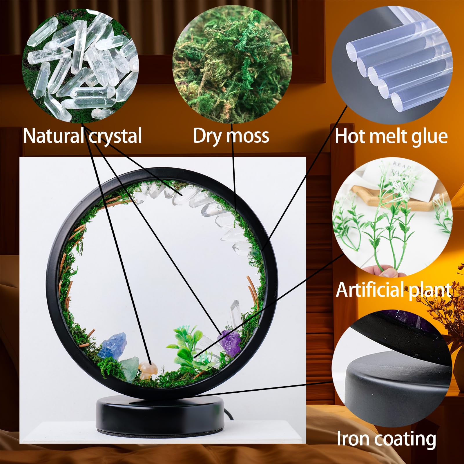 Runyangshi Forest Style Bedroom Night Light Usb Port 3 Colours Dimming Mode Bedside Lamp Natural Clear Quartz Single Crystal Healing Crystal Night Lamp For Bedroom Office Home Decor Gift