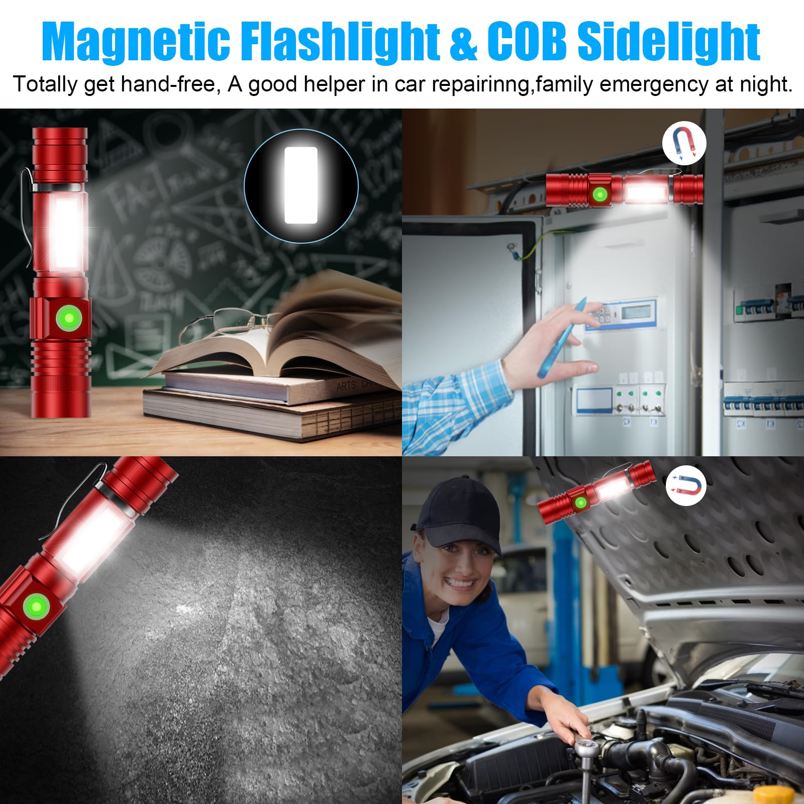Flashlight Usb Rechargeable, Magnetic Led Flashlight, Super Bright Led Tactical Flashlight With Cob Sidelight, 2000Lm, Waterproo