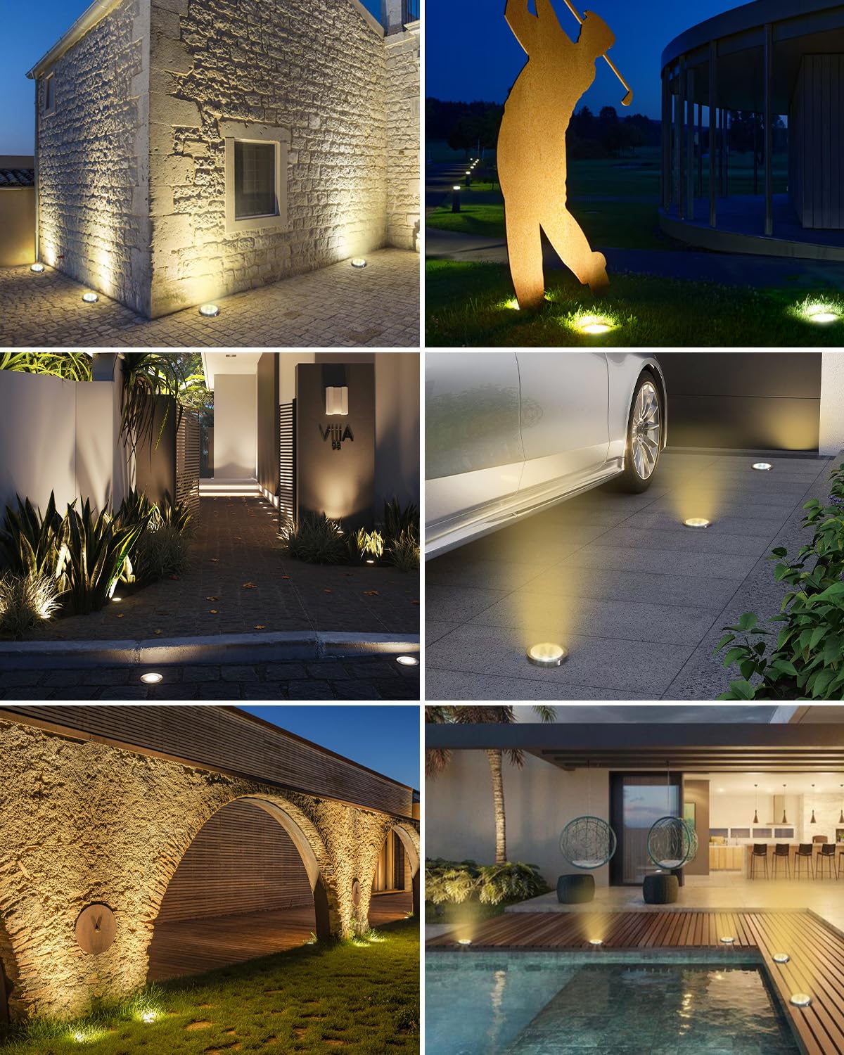 Btfarm Solar Ground Lights 2 Pack, 8 Led Ip65 Waterproof Flat Disc Light, Warm White For Garden Lawn Patio