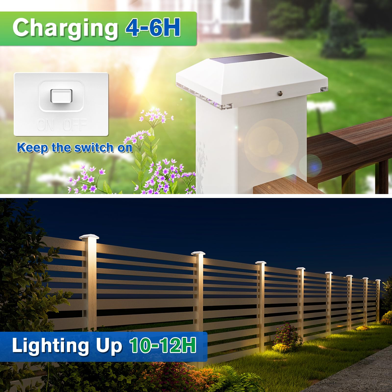 Solar Post Cap Lights Outdoor 8Pack - Waterproof Solar Fence Post Lights Fit 4X4 Wooden/Vinyl Posts, White Solar Deck Post Light