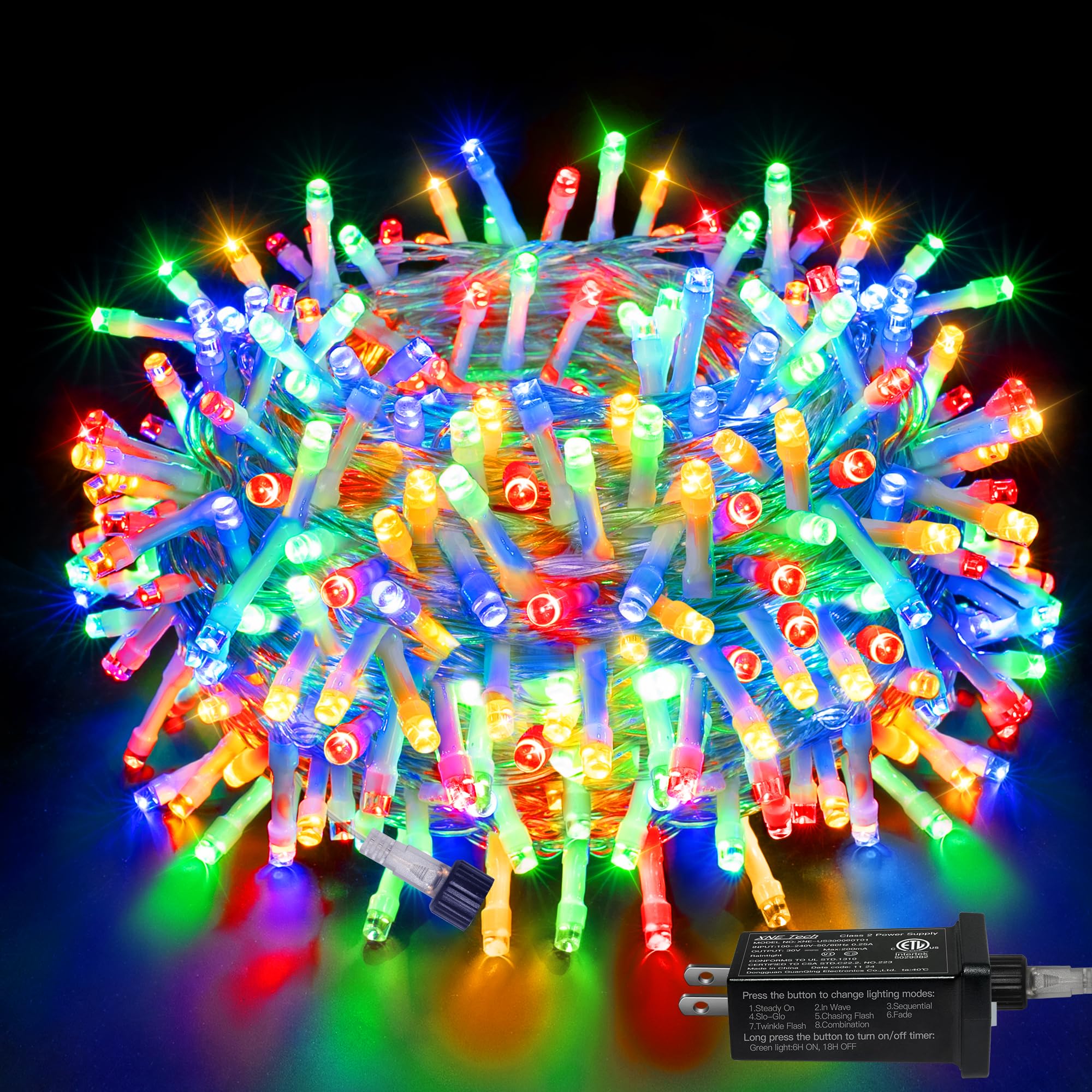 Ollny Christmas Lights Outdoor 200Led 60Ft, Multicolor Connectable Plug In Fairy Light Indoor, 8 Modes Waterproof Timer Plug In Led String Lights For House Outside Bedroom Patio Balcony