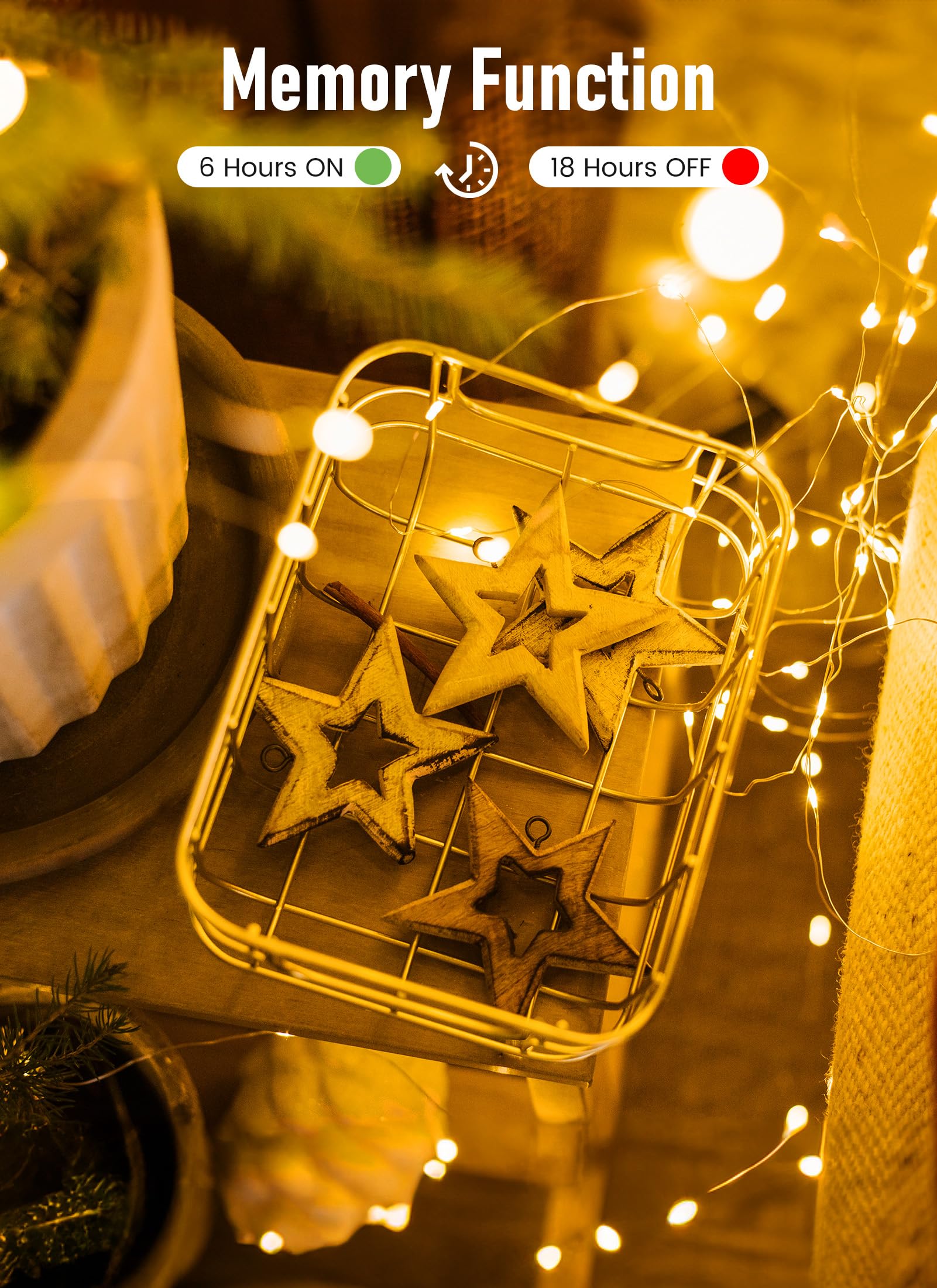 Minetom 200 LED Outdoor String Lights, Warm White Fairy Lights, Battery Operated with Remote, Copper Wire for Party Decoration