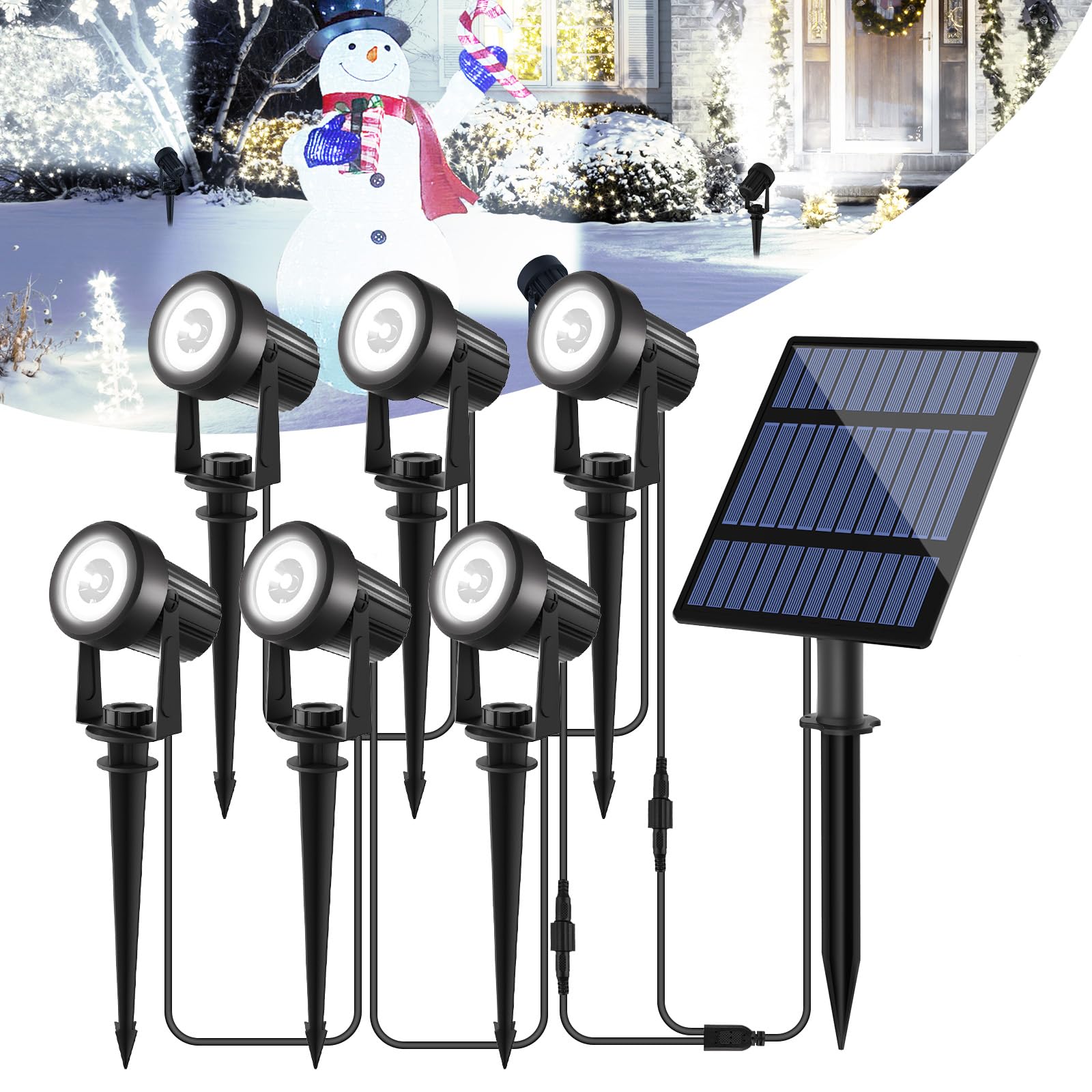 T-SUNUS Solar Garden Spotlight Outdoor 6-in-1, White Landscape Spot Lights IP65 Waterproof, 5W Separated Panel, Dusk to Dawn 600