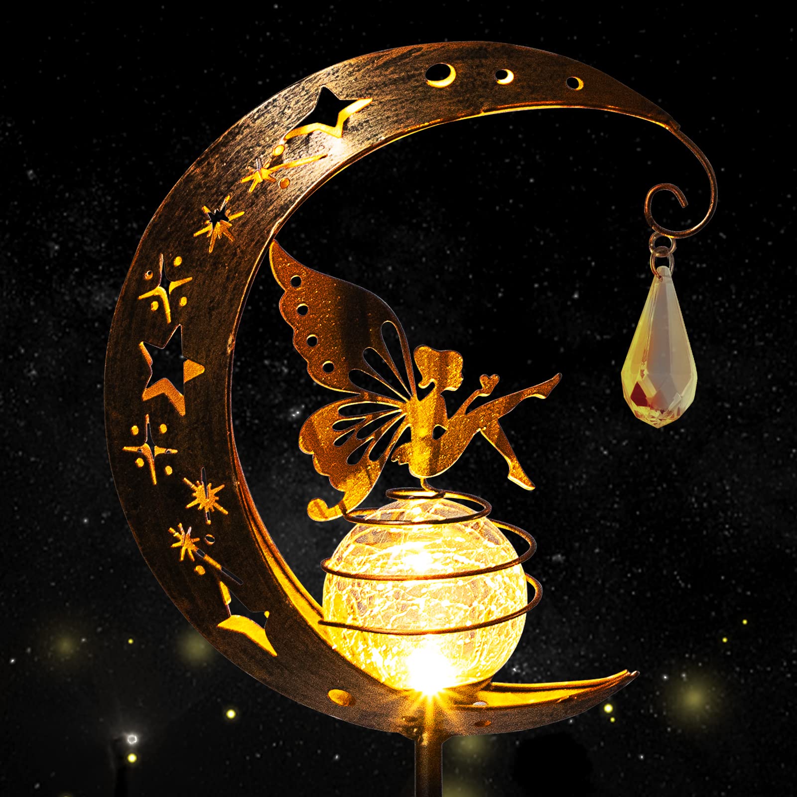 Licklip Solar Stake Lights - Waterproof Crackle Glass Globe Fairy & Moon Decoration For Garden