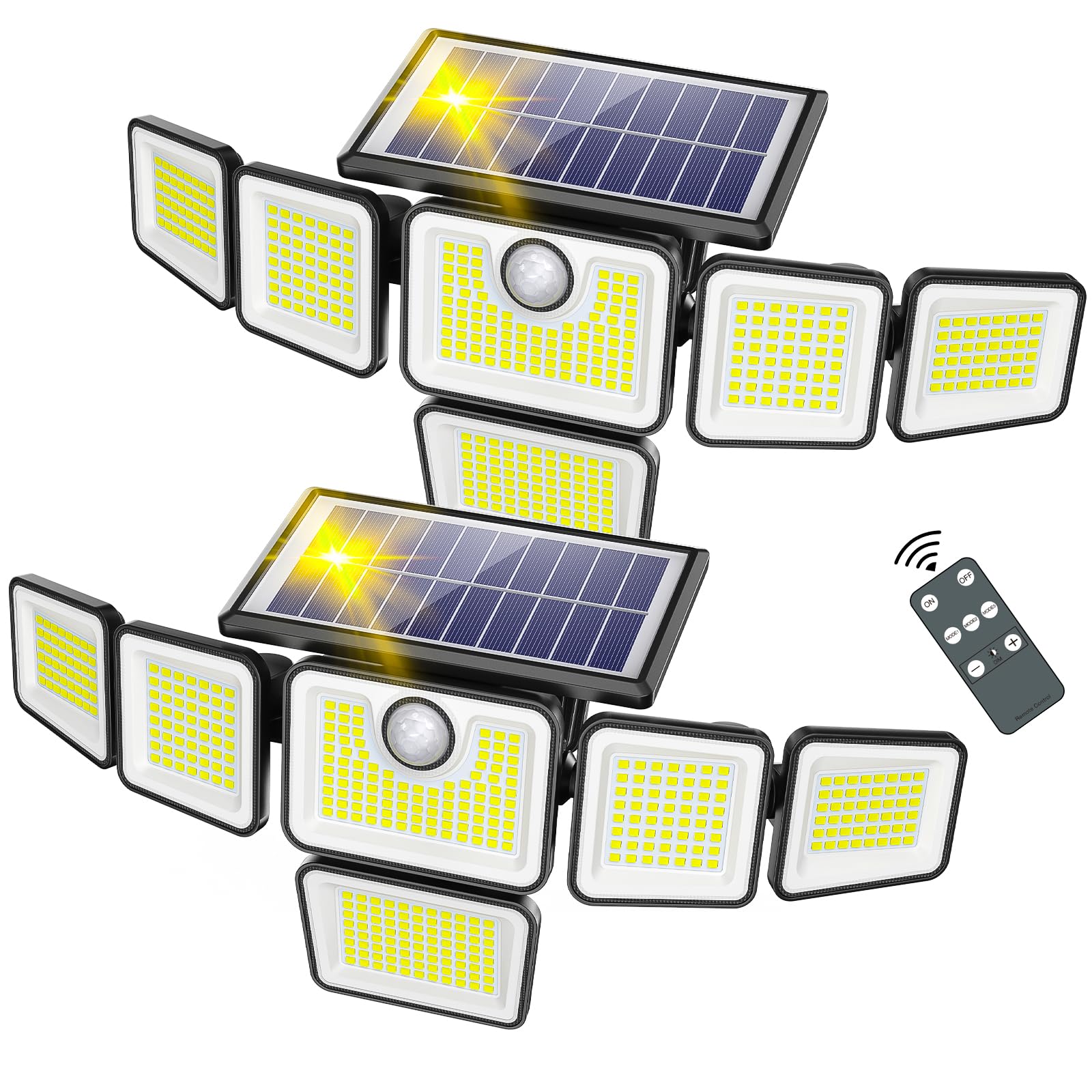 SZPOWER Solar Outdoor Lights, 3000LM Solar Flood Lights with 401 LED, 6 Heads Motion Sensor Lights 360? Beam Angle, IP65 Waterpr