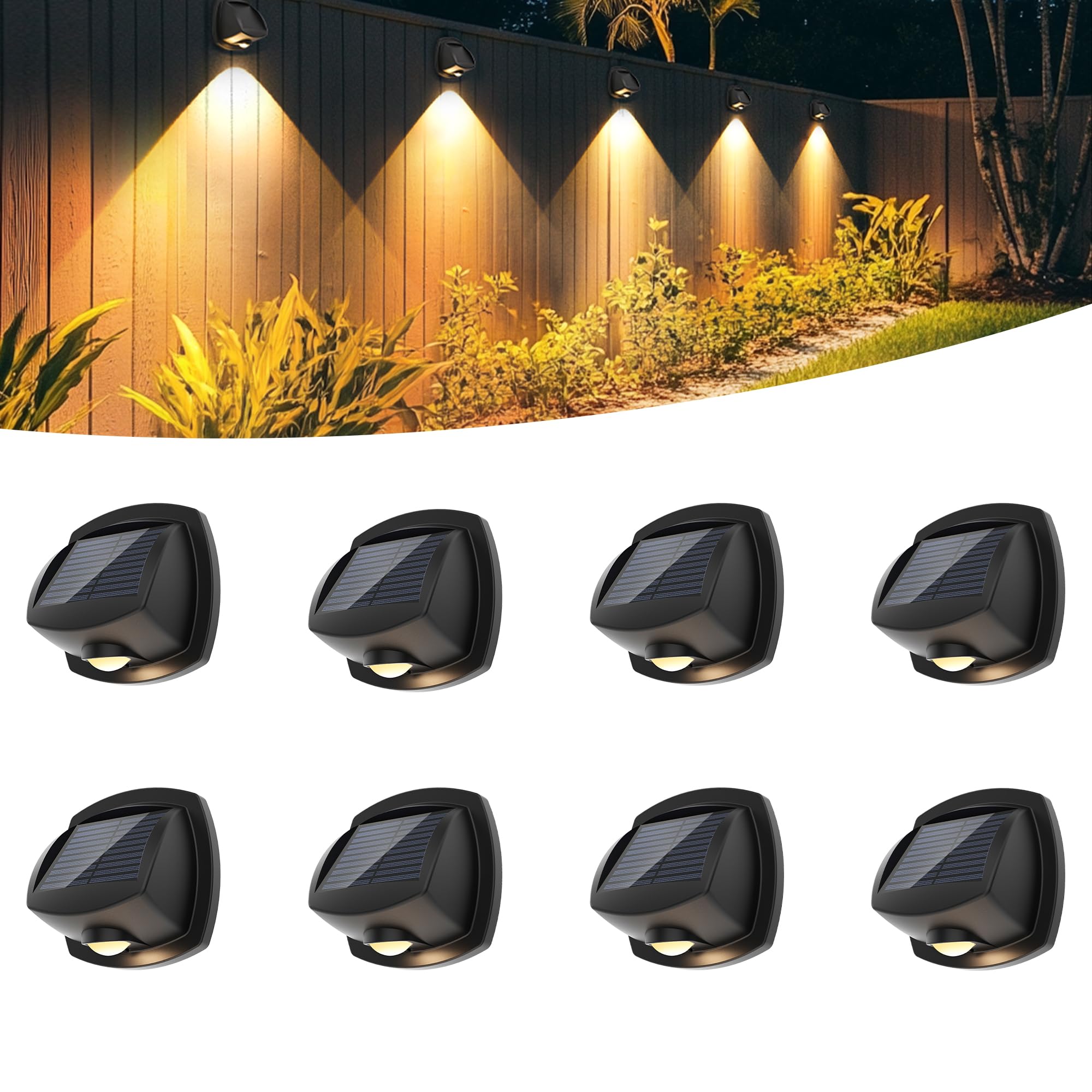SOLPEX Solar Lights Outdoor Waterproof IP65  Solar Stair Lights Outdoor for Fence  Deck  Step  Dual Color LED 3 Lighting Modes House Wall Light for Porch  Backyard  Fence  Garden Decor-6 Pack
