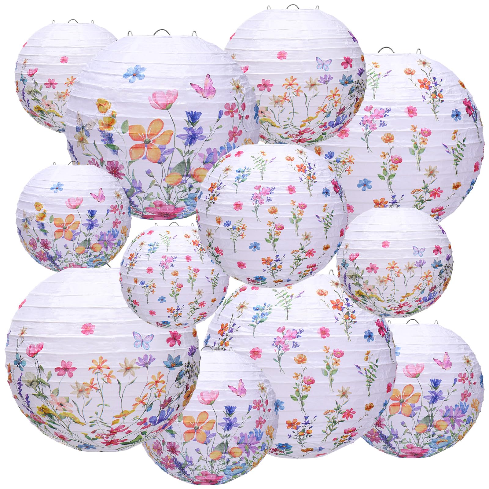 Riakrum 12 Pcs Wildflower Paper Lantern Set Floral Party Decorations Flower Paper Round Lanterns Wildflower Lantern Kit For Spri