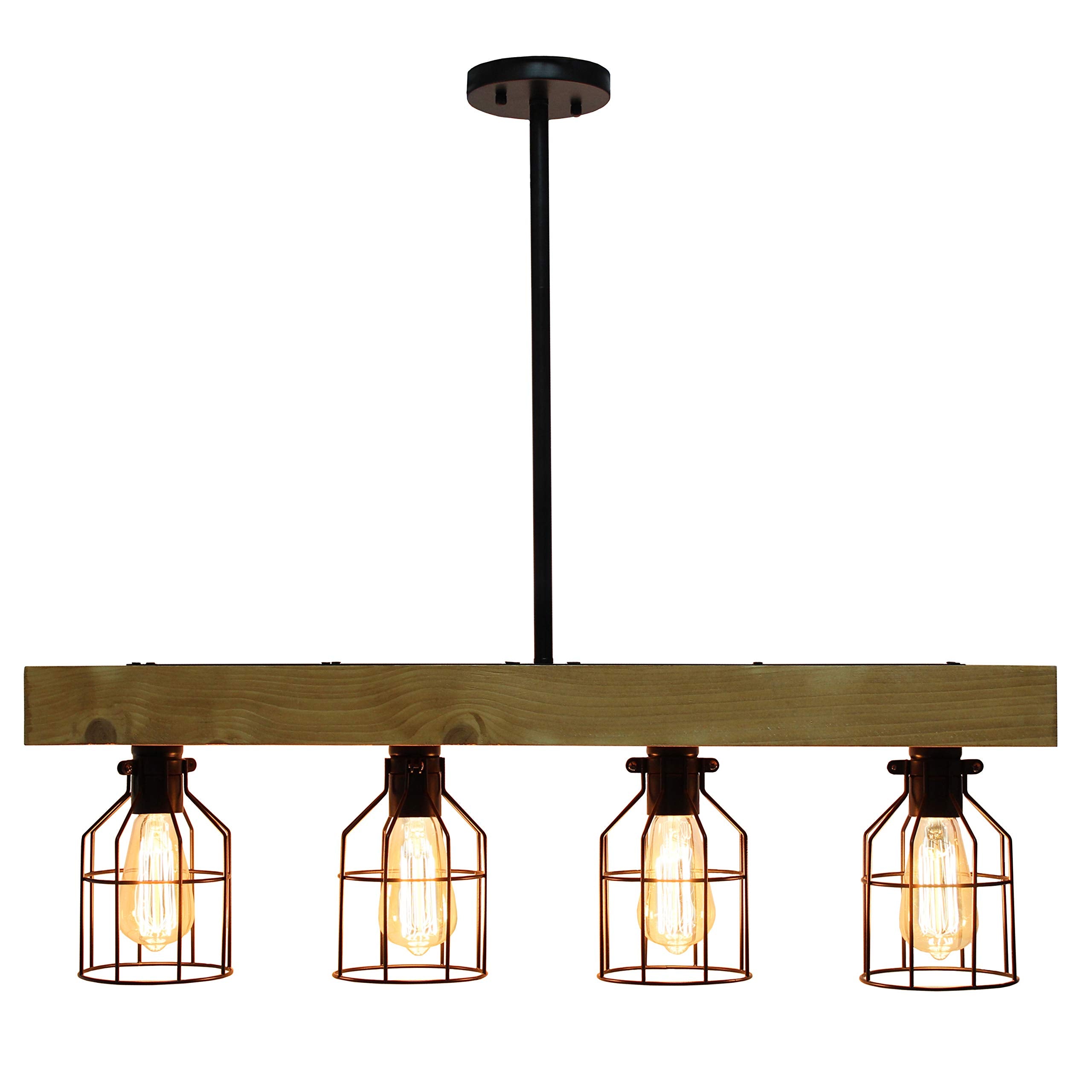 Elegant Designs CH1001-LWD 4 Light Rustic Farmhouse Pendant Light Chandelier, Wood, Light Wood