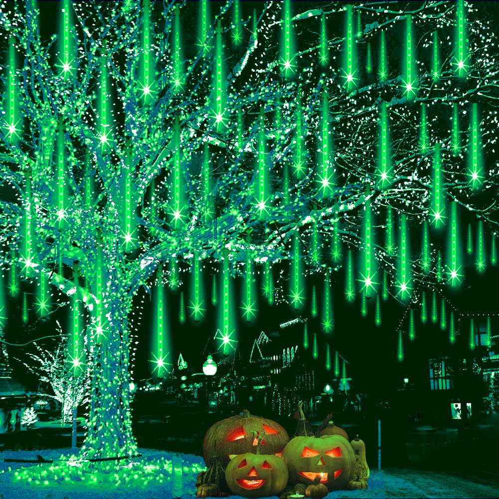 Weepong Meteor Shower Lights, 8 Tube, 192 LED, Outdoor Christmas Decor, 30CM, Green, Model WEP-FRL-GR