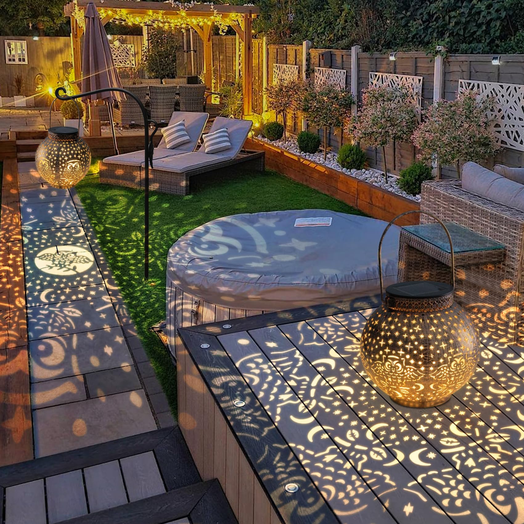 Solar Lanterns Outdoor Waterproof Garden Decorative Lights Owl Hanging Solar Lanterns For Patio, Table, Pathway, Balcony, Lawn, Yard Decor 2 Pack