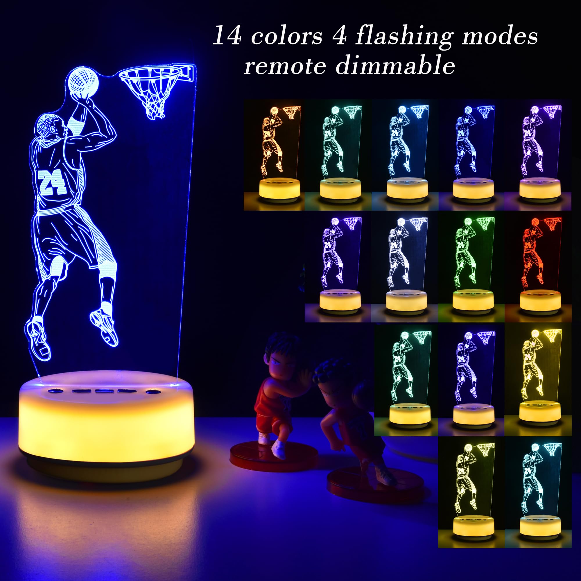 Kymellie Basketball Night Light Basketball Gifts For Boys, Basketball Lover 14 Colors Led Bedroom Sports Decor Lamp With Remote Control/Entity Key/Timer, Birthday Xmas Gifts For Boys&Girls