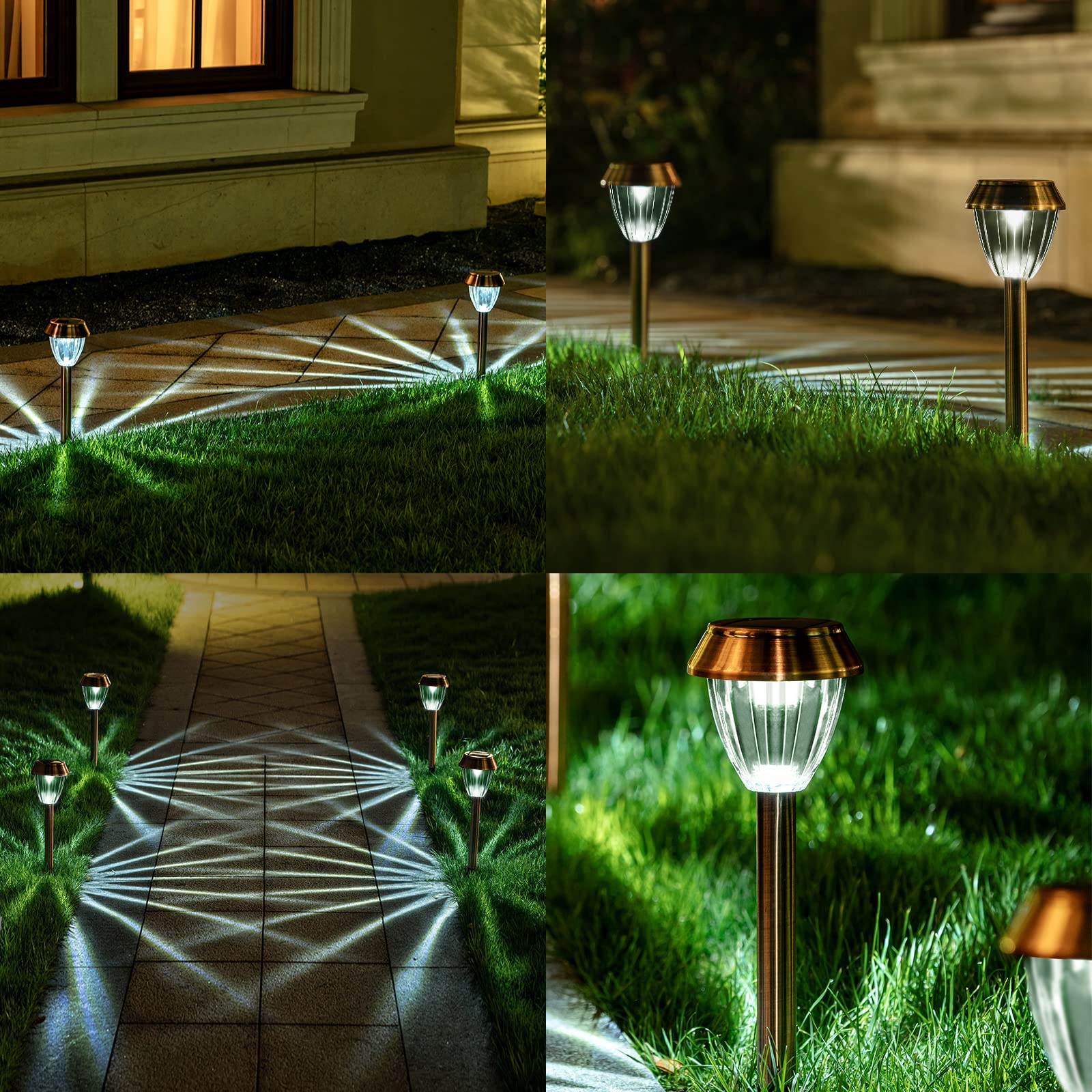 Solatino Solar Pathway Lights Outdoor Waterproof  6 Pack Solar Outdoor Lights Bright Up To 12 Hrs  15 Lumens Garden Light Led Landscape Lighting Stainless Steel Walkway Light  Cold White