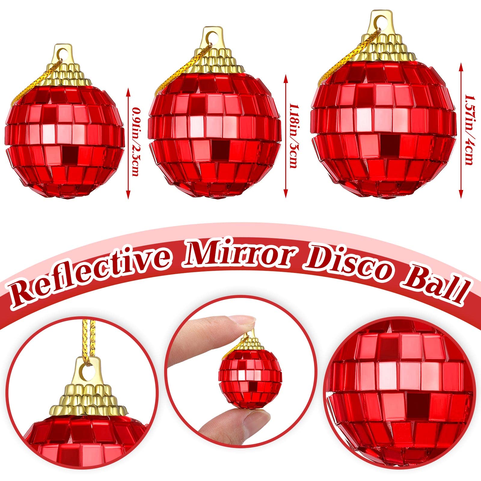 BBTO 24 Pieces Mini Disco Ball with Rope Py Decoration Groovy Decorations Hanging Reflective Car Mirror Ornament Stage Props for