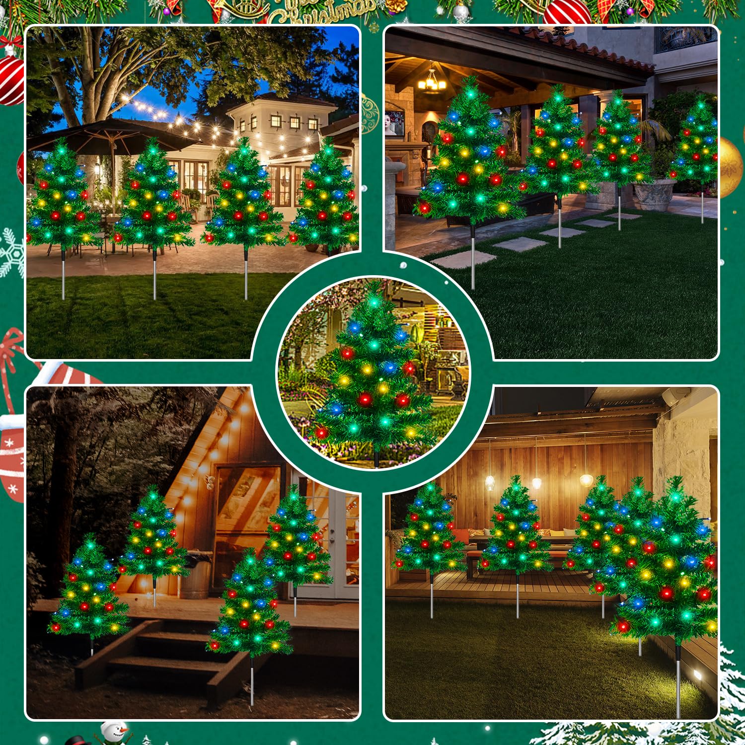 8-Pack Outdoor Christmas Decorations Solar Tree With 160 C6 Multi-Color 8 Lighting Modes Waterproof Lights For Outside Garden Ya