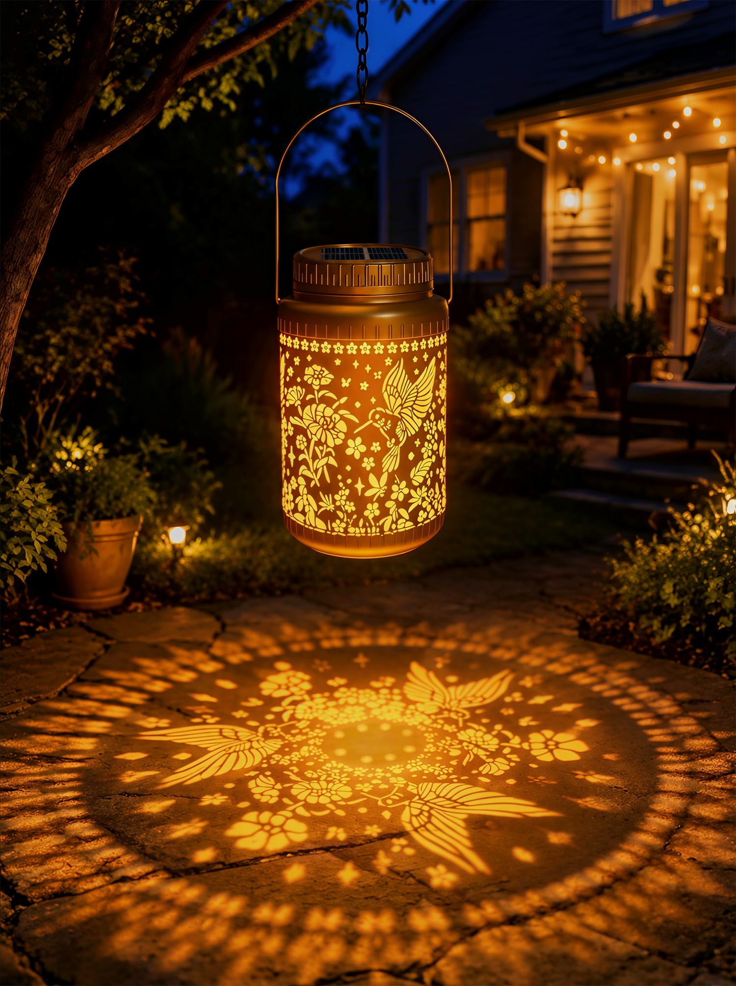 Cooo 2 Pack Solar Lanterns Outdoor Waterproof Hummingbird Carnation Solar Pathway Lights Landscape Path Christmas Gifts for Wome