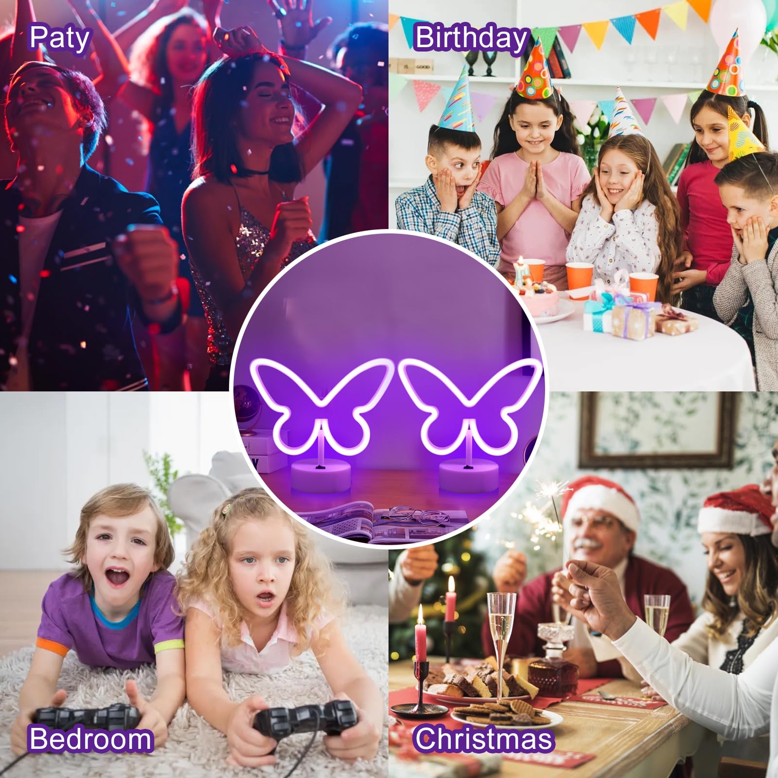 UrsaMajor Butterfly Neon Sign LED Lights, 2 Pack, USB/Battery Operated, 8.86x6.3 inches, Purple, Model Pu-2
