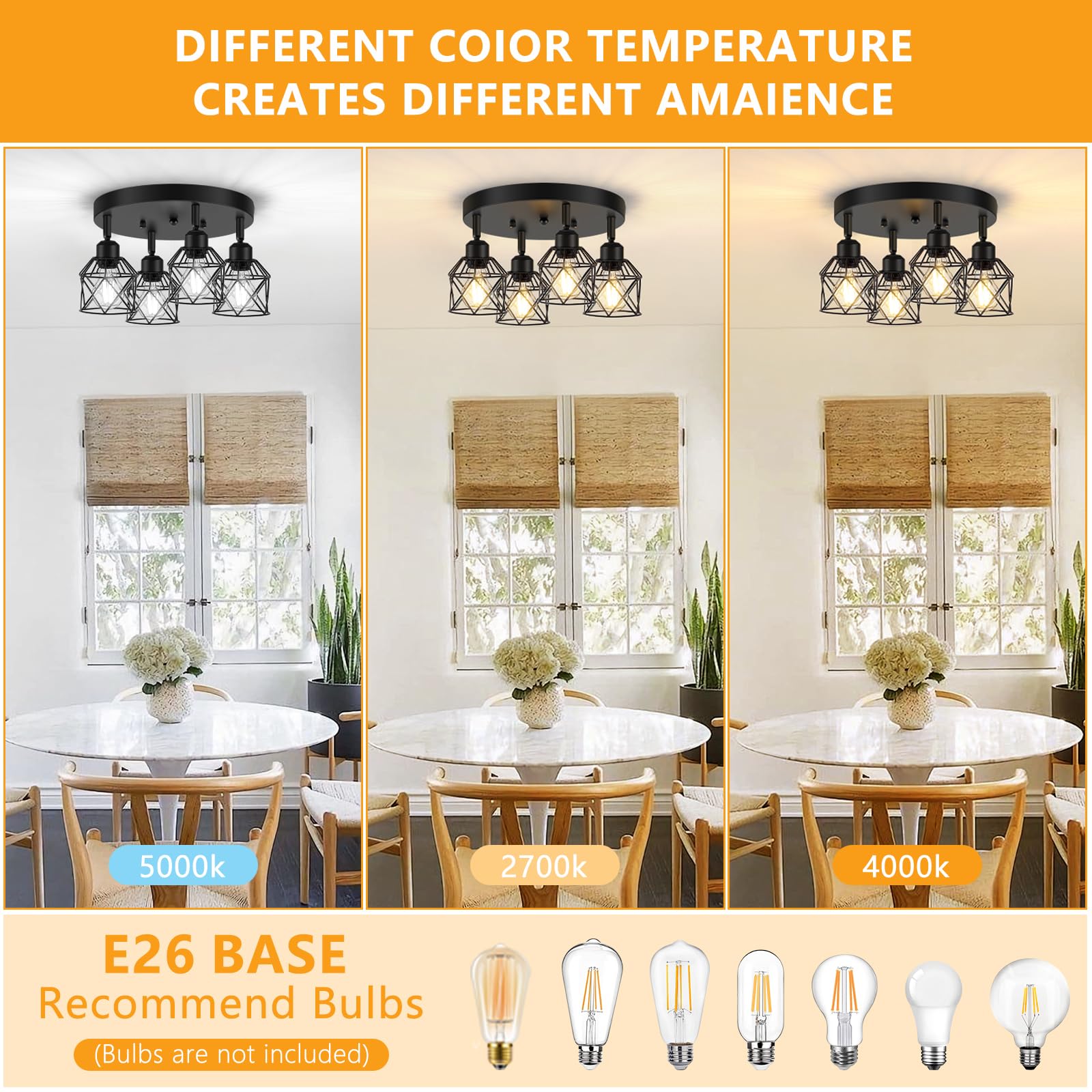 Baocuz 4-Light Kitchen Light Fixtures Ceiling Mount, Adjustable Multi-Directional Black Flush Mount Ceiling Light Fixture, Farmh