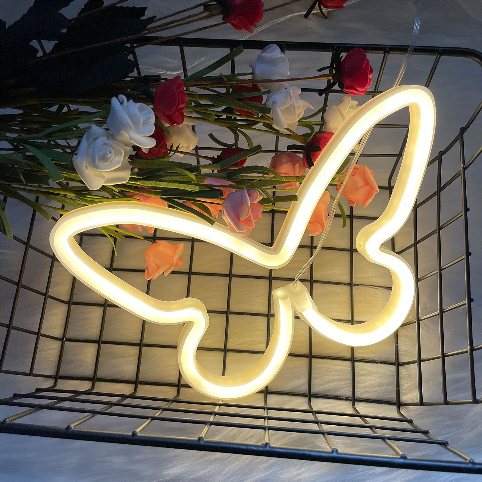 Enuoli Butterfly Led Neon Decorative Lights, Neon Signs Butterfly Shaped Decor Neon Light,Usb/Battery Powered Indoor Wall Decor