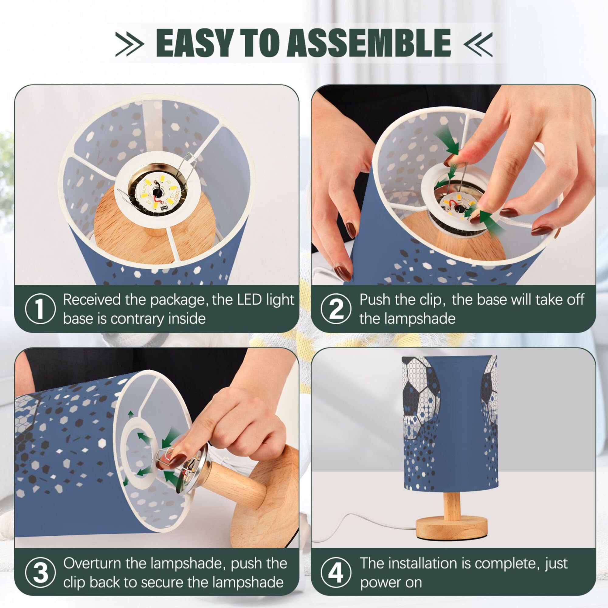 Yyzzh Table Lamp Sparkling Soccer Ball American Football Sport Design Nightstand Lamp With Wood Base Fabric Lamp Shade Bedside D