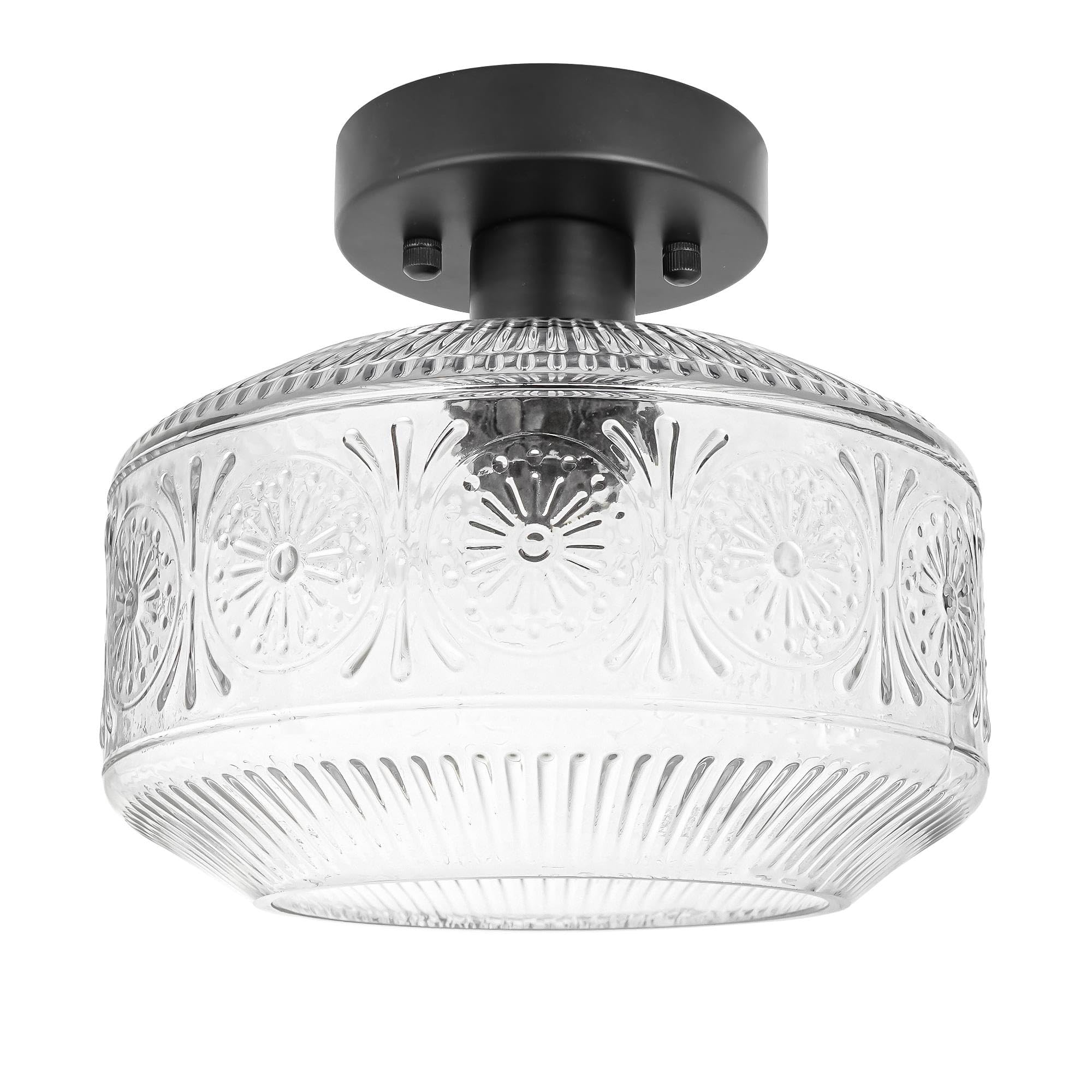 Dsmjfu Semi Flush Mount Ceiling Light, Vintage Small Ceiling Light Fixture, Thickened Glass Hallway Light Fixture, Black Kitchen Ceiling Mount Light For Entry Way, Bedroom, Bathroom, Porch