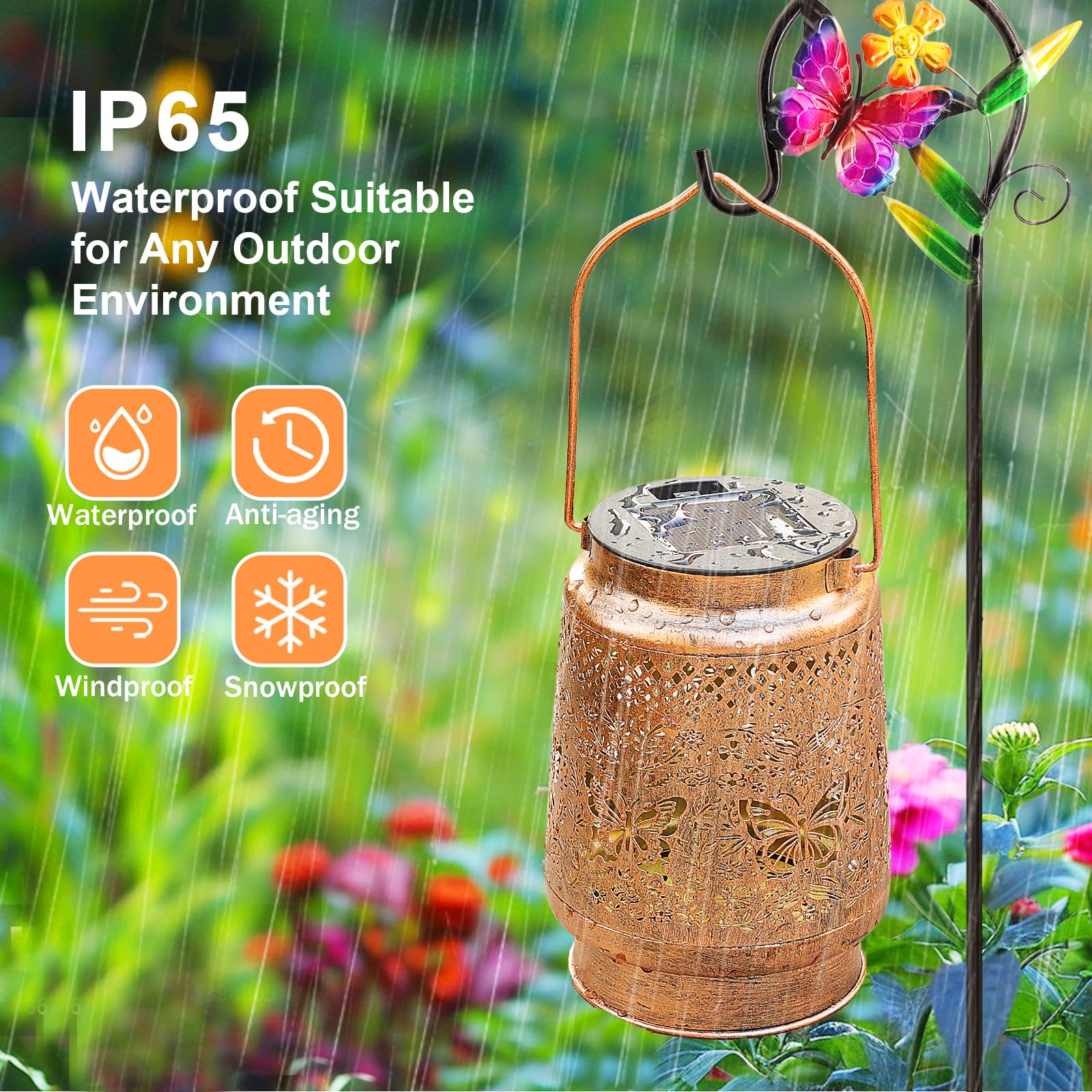 Solar Lanterns Outdoor Butterfly Garden Decor  Birthday Gifts For Women Mom Grandma Christmas  Waterproof Metal Hanging Solar Lights Led Decoration With Shepherd Hook Outside For Garden Yard Patio