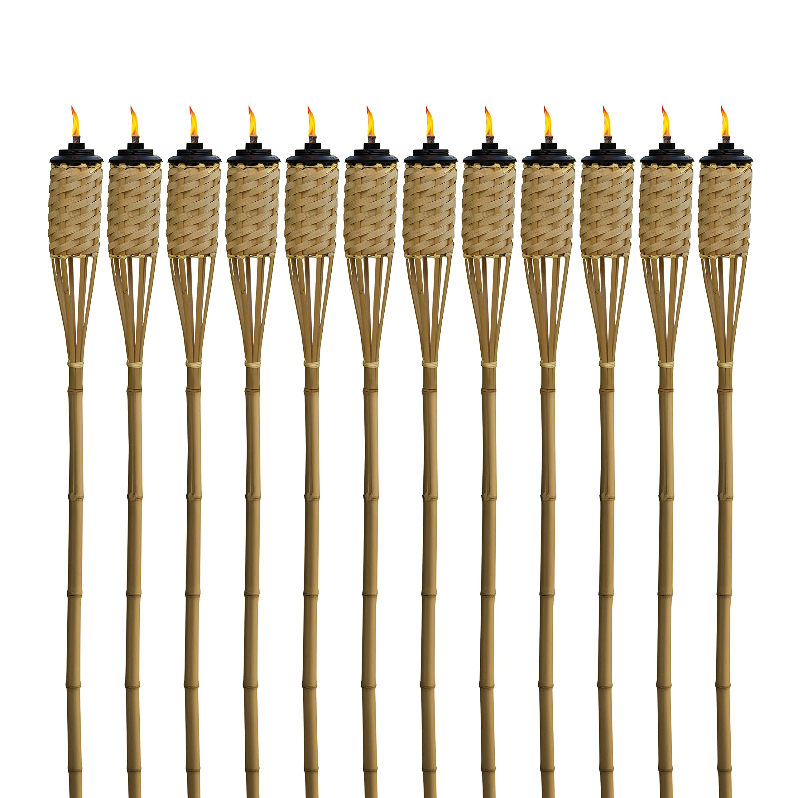 TIKI Bamboo Tiki Torches 12-Pack, Weather-Resistant, 57-Inch, Natural, Model 1120116, Easy-Pour Canister for Outdoor Décor
