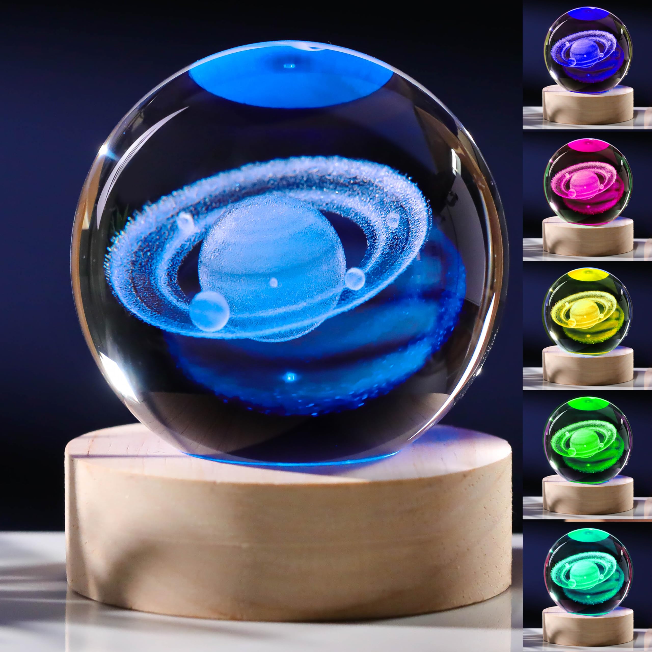 Precious Memorial 3D Saturn Crystal Ball with LED Touch Base, Crystal Material, Saturn Color, Decorative Astronomy Gift