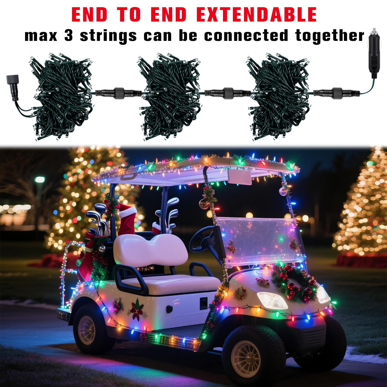 Aurelema 12V LED String Lights - 66 ft, 200 Multicolor Waterproof Lights for Christmas Car Decorations, Model MJO-Aurelema-2277