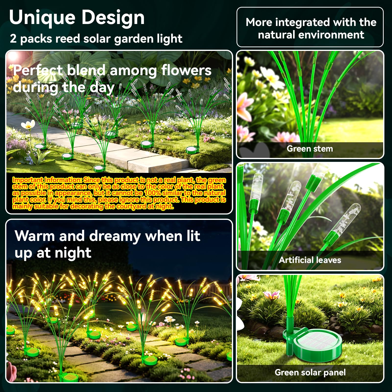 TopVelo Solar Garden Light 30 Inch, 4 Packs Warm White, IP65 Waterproof, Intelligent Light Control, Polyester, Gold