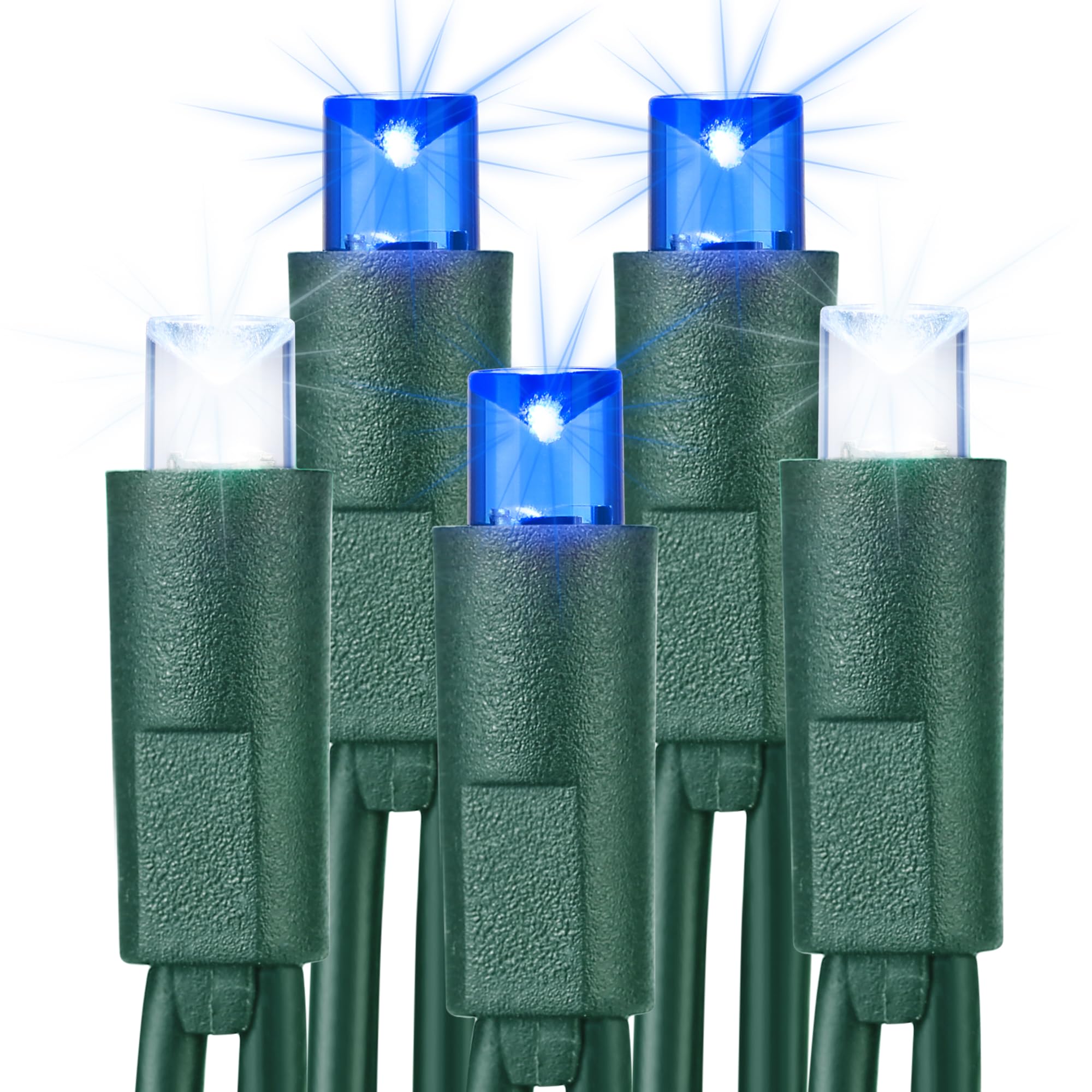 Brizled Blue & White Christmas Lights, 33ft 100 LED 5MM Wide Angle Christmas Lights, Mini String Lights Connectable, UL Listed Xmas Tree Light for Indoor Outdoor Holiday Party Decor, Green Wire